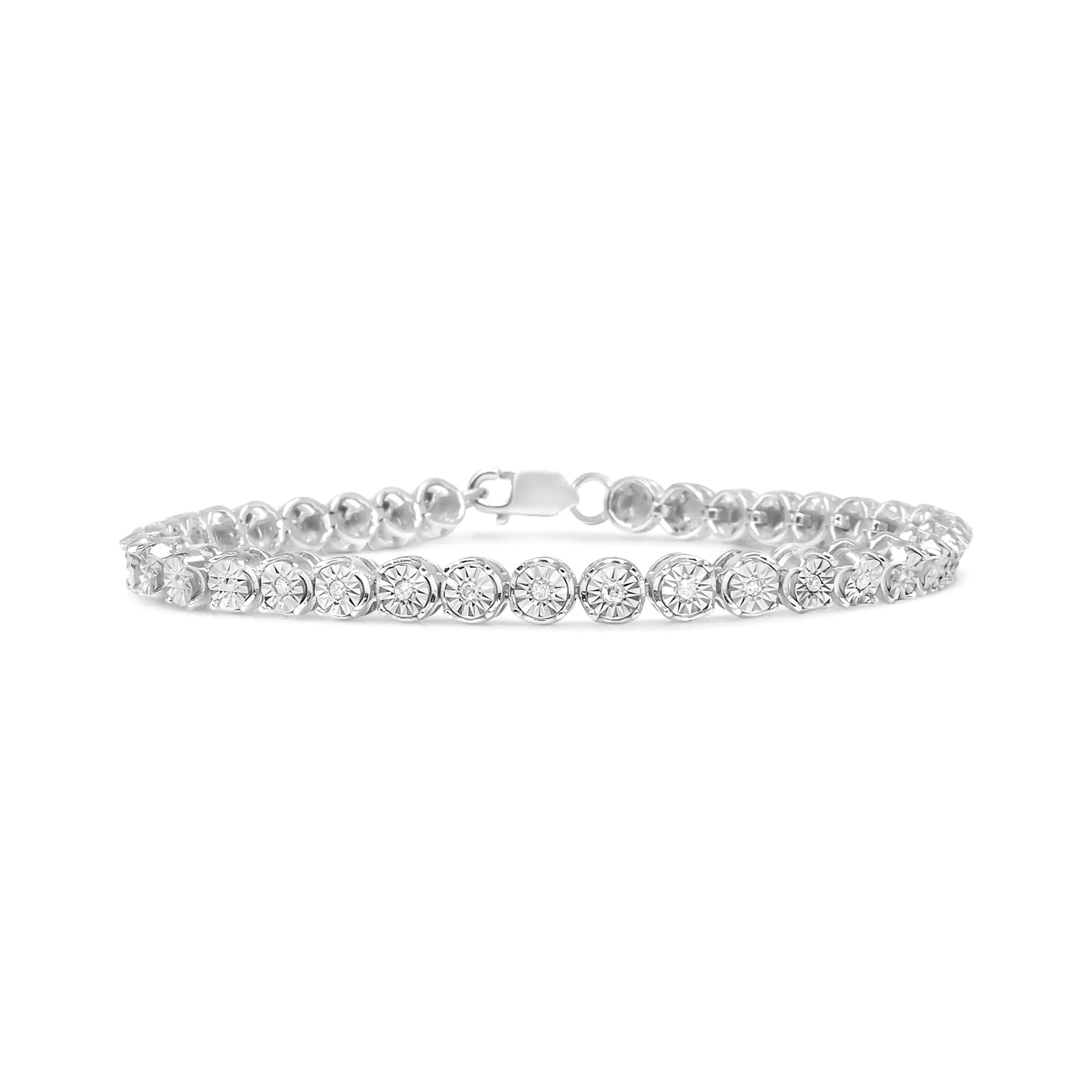 .925 Sterling Silver 1/2 Cttw Round Miracle-Set Diamond Tennis Bracelet (I2-I3 Clarity, I-J Color) - 7.25" - Evallys.com # #