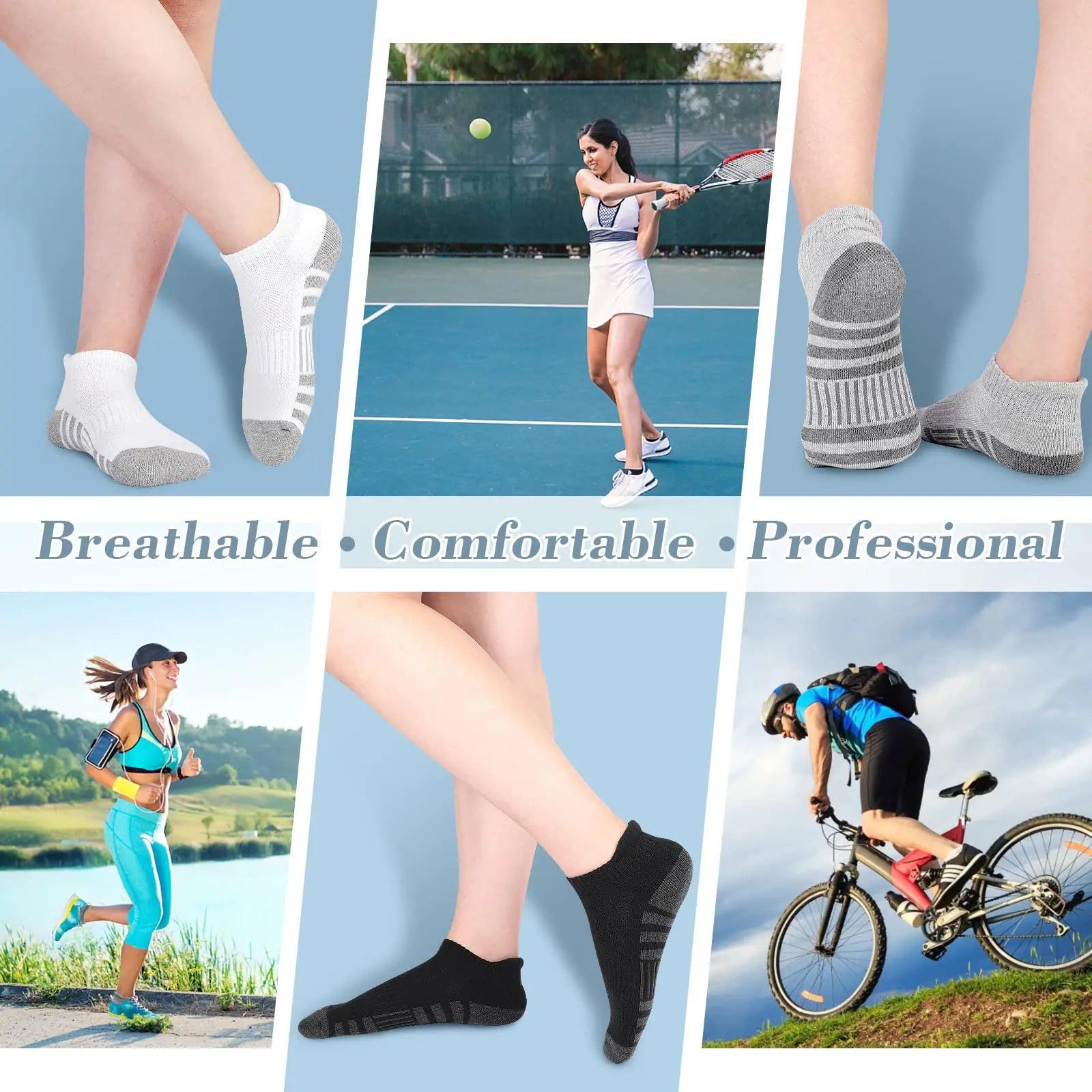 Airacker Ankle Athletic Running Socks Cushioned Breathable Low Cut Sports Tab Socks for Men and Women (6 Pairs) 9-12 Cotton Black - Evallys.com # #