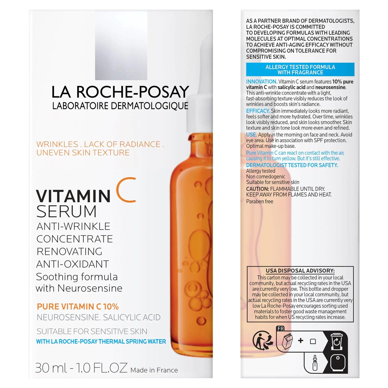 La Roche-Posay Pure Vitamin C Face Serum with Hyaluronic Acid & Salicylic Acid, Anti Aging Face Serum for Wrinkles & Uneven Skin Texture to Visibly Brighten & Smooth. Suitable for Sensitive Skin - Evallys.com