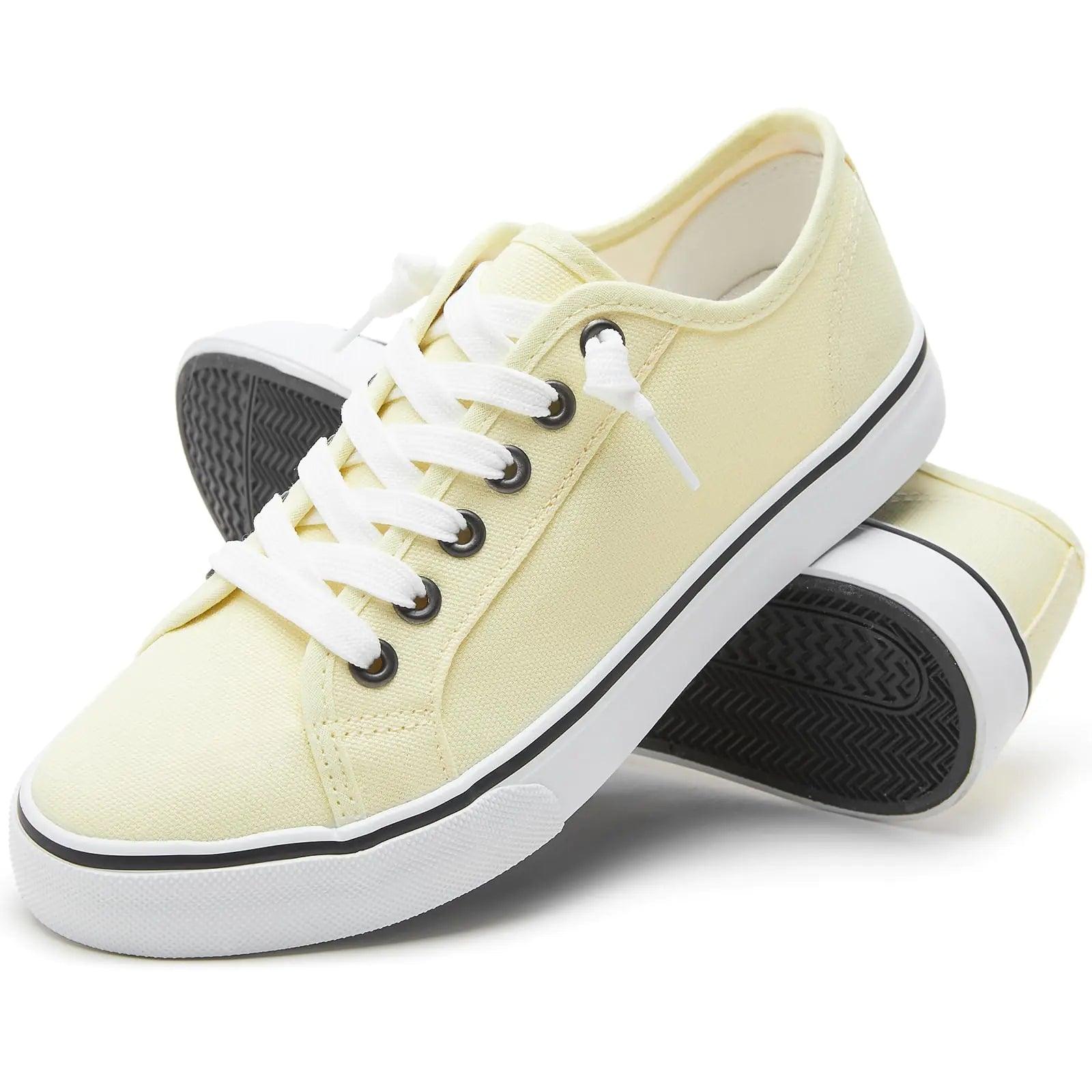 Women Canvas Sneaker Slip On Non Slip Casual Shoes Lace Up Canvas Low Top White Shoes Loafers for Women Fashion Black Sneaker 5.5 Yellow - Evallys.com # #