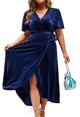 BerryGo Women's Velvet V Neck Wrap Semi Formal Dress Cocktail Party Maxi Dress for Wedding Guest Plus Size-Velvet-Short Sleeve 22 Plus Z-velvet Plus Size Navy - Evallys.com