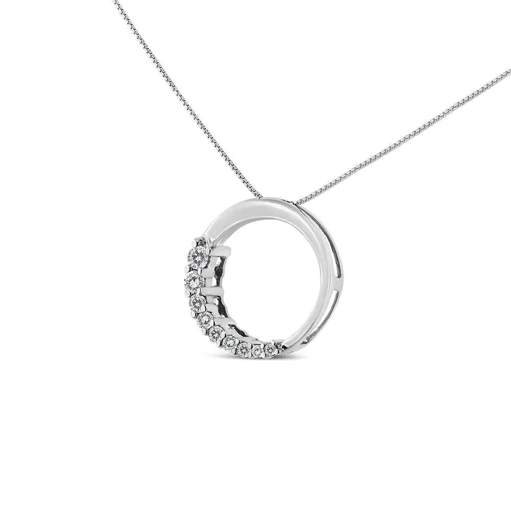 14K Gold 1/4 Cttw Round-Cut Graduating Diamond Open Circle Hoop 18" Pendant Necklace (J-K Color, I1-I2 Clarity) - Evallys.com # #