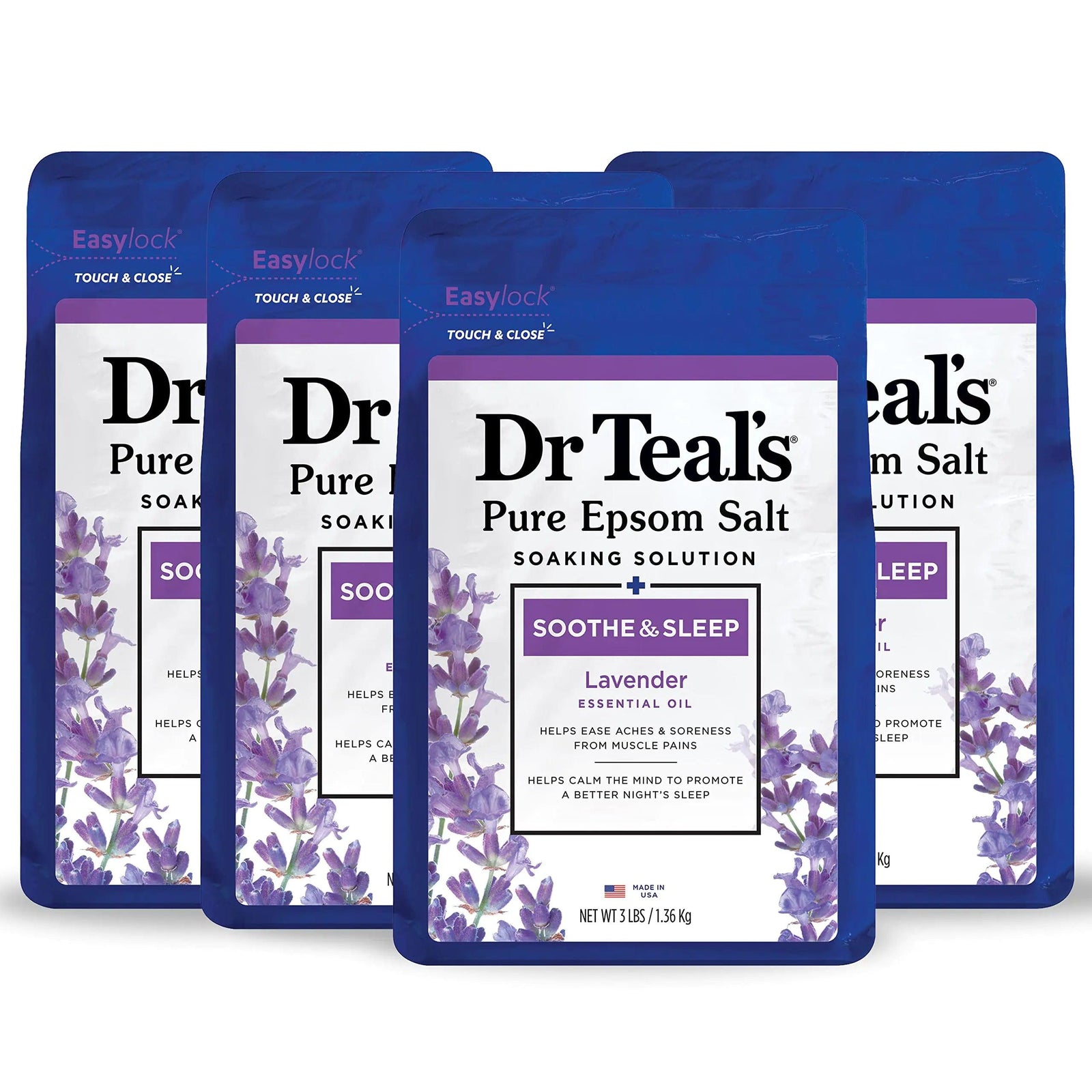 Dr Teal's Pure Epsom Salt, Soothe & Sleep with Lavender, 3 lb (Pack of 4) (Packaging May Vary) - Evallys.com # #