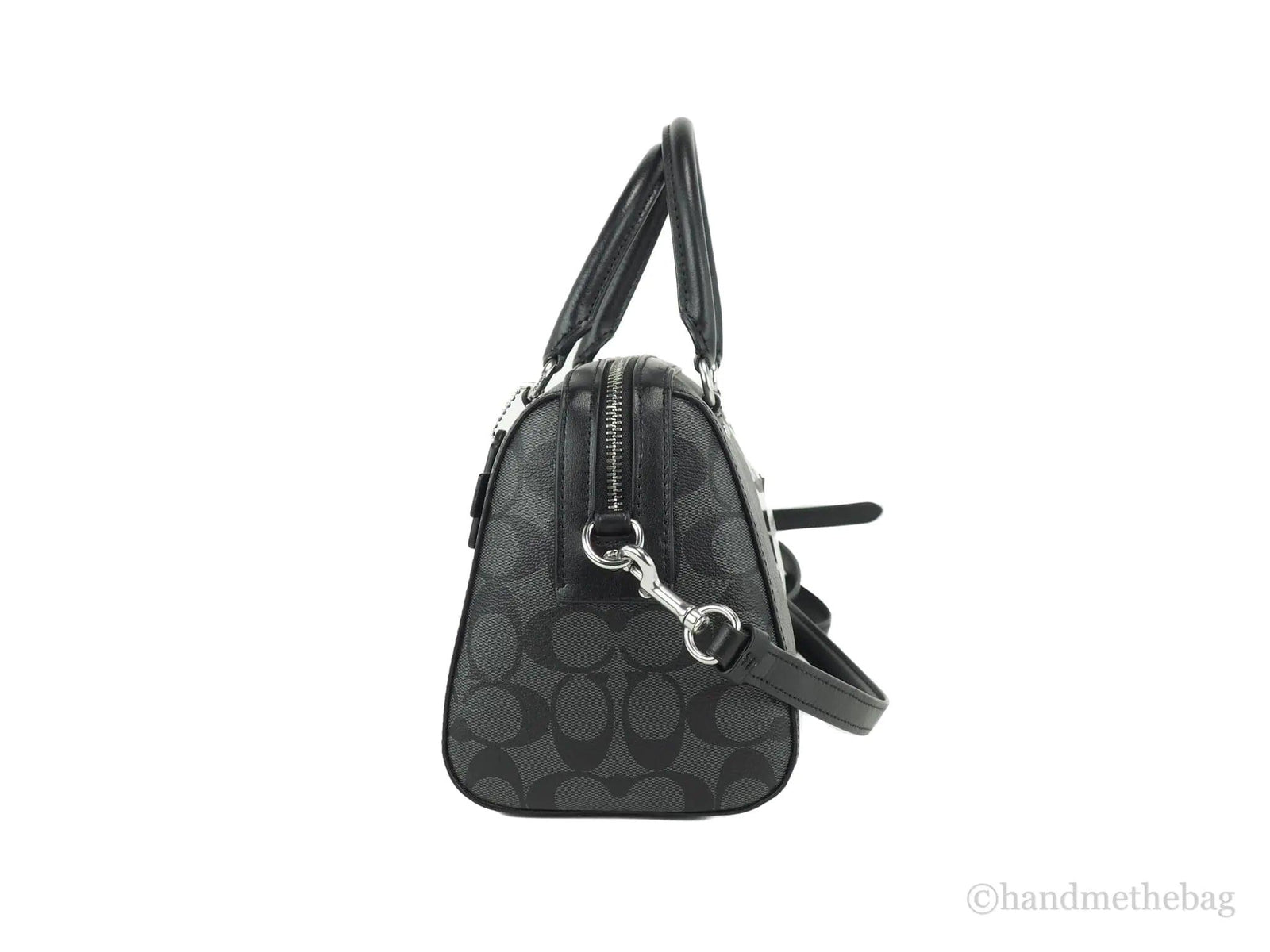 Coach (83607) Signature Graphite Black Rowan Medium Satchel Crossbody Convertible Handbag - Evallys.com # #