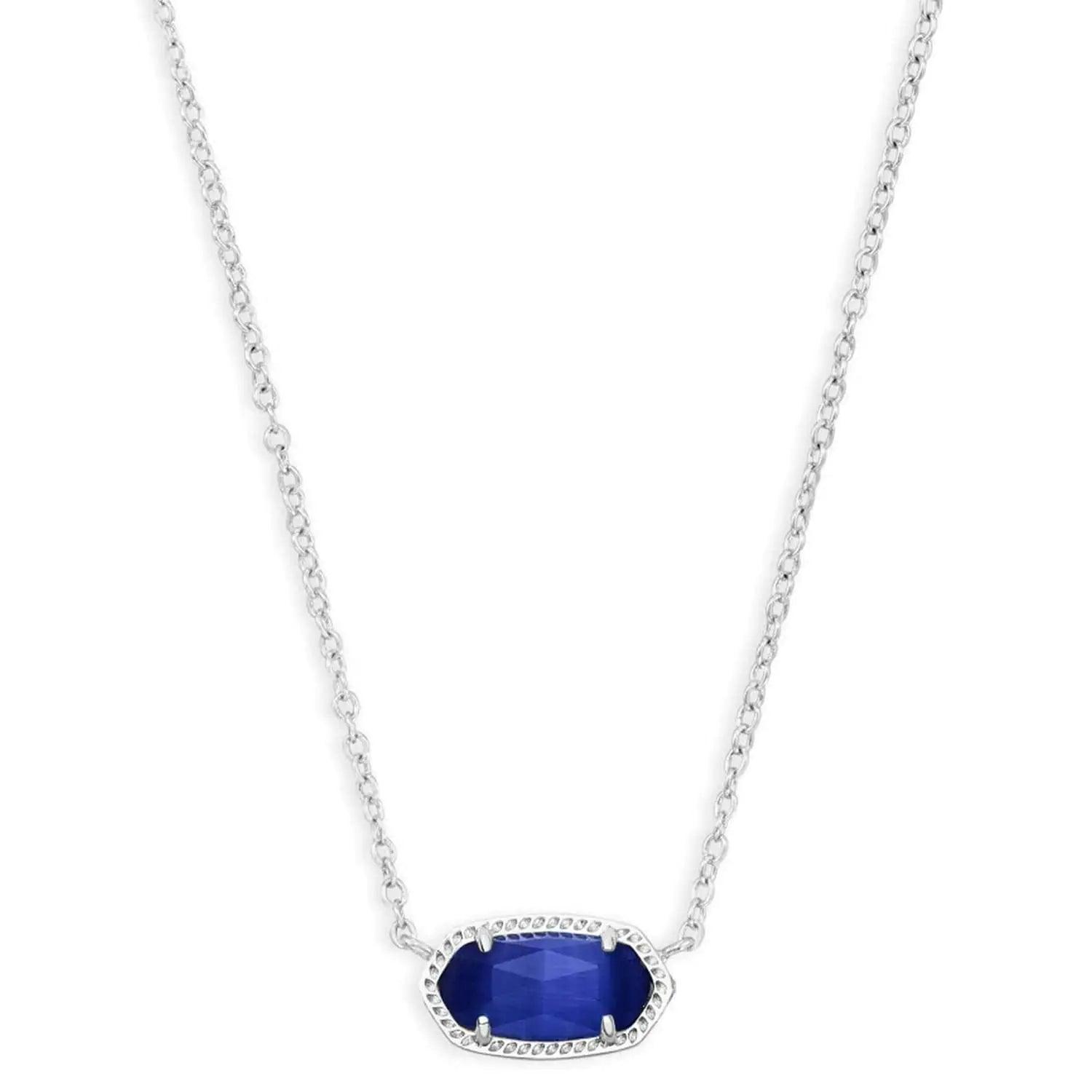 Kendra Scott Elisa Pendant Necklace for Women, Fashion Jewelry, 14k Gold-Plated RHODIUM - COBALT CATS EYE - Evallys.com # #