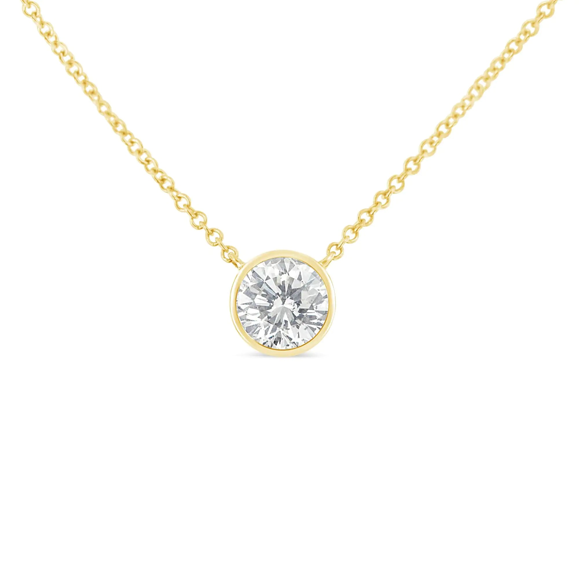 10K Gold 1/10 Carat Round Brilliant-Cut Diamond Modern Bezel-Set Solitaire 16"-18" Pendant Necklace - Evallys.com # #