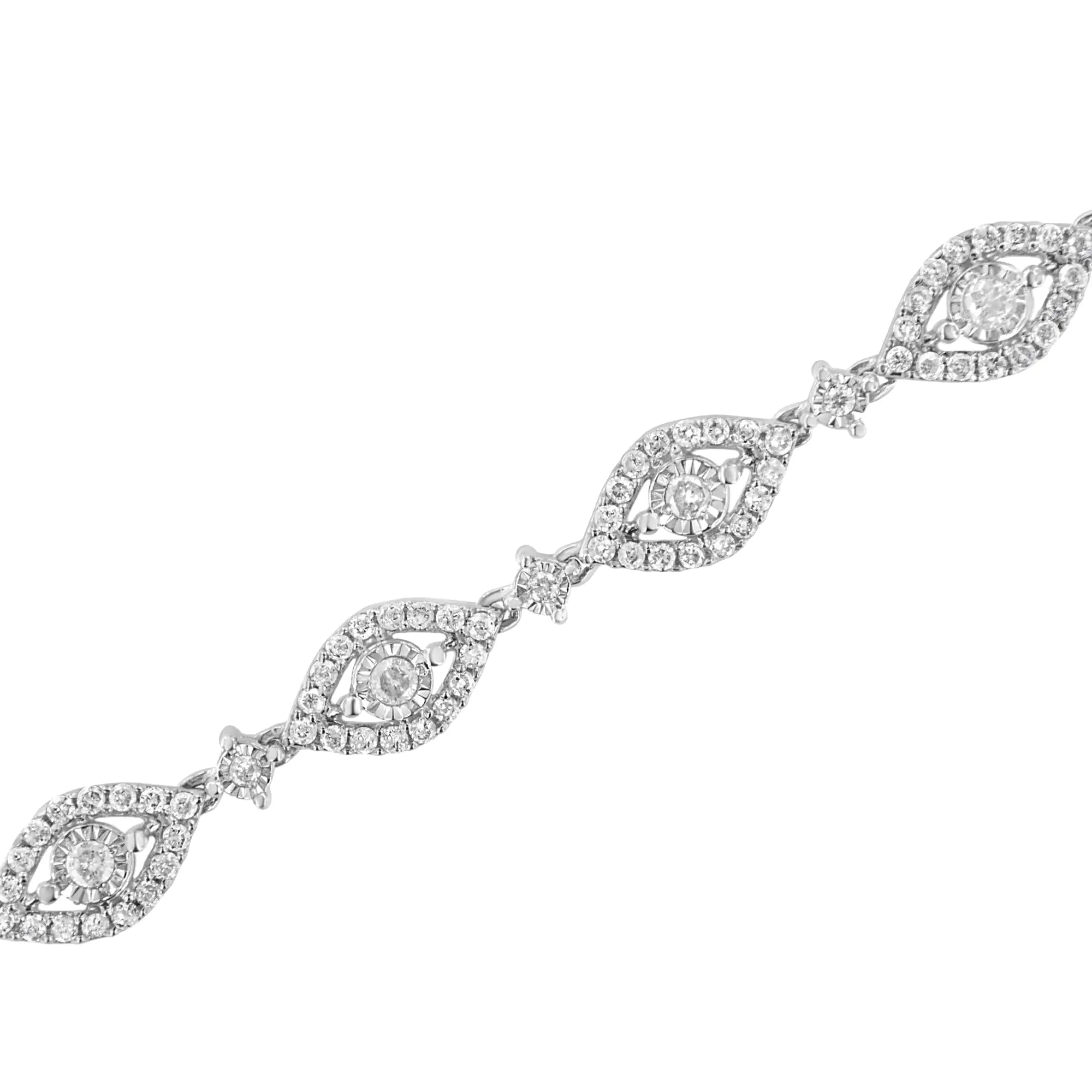 .925 Sterling Silver 2 1/2 Cttw Diamond Pear Shaped and Bezel Link Bracelet (I-J Color, I2-I3 Clarity) - 7.5 " - Evallys.com # #