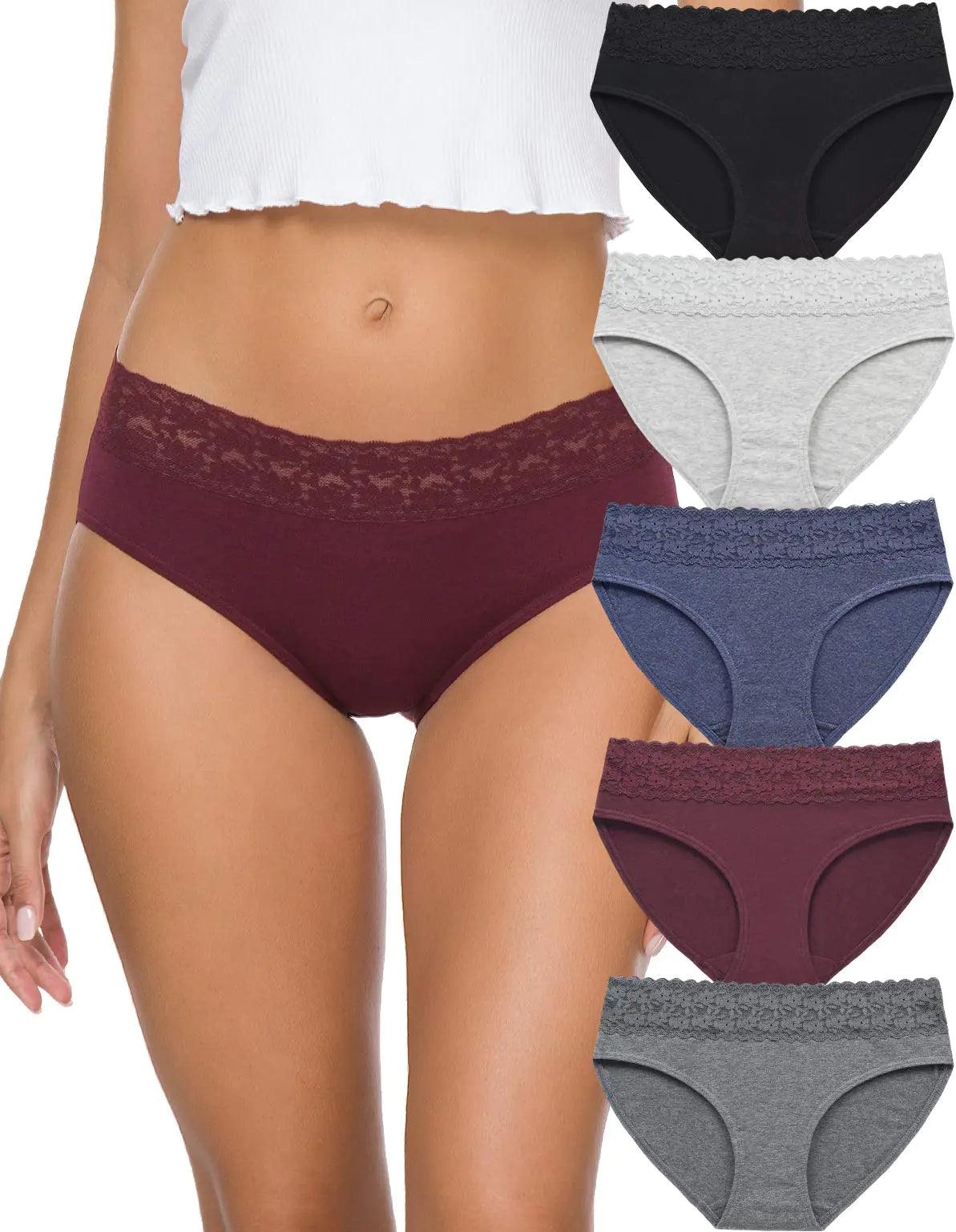 Womens Underwear Cotton Panties for Women Underpants Briefs Hipster Lace Bikini 5 Pack XX-Large Dark-wr - Evallys.com # #