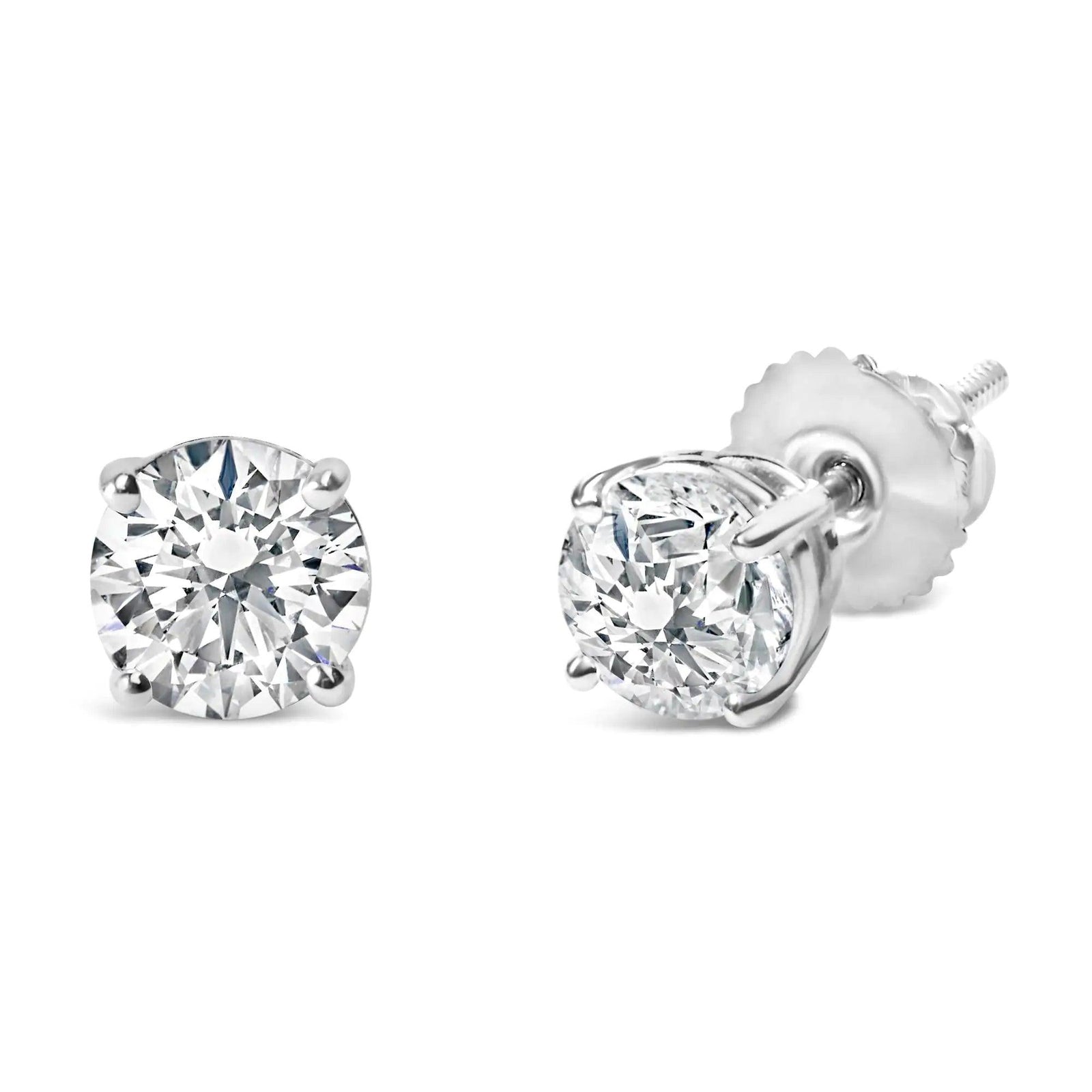 .925 Sterling Silver 1.0 Carat Round Brilliant Cut Lab Grown White Diamond 4-Prong Classic Solitaire Stud Earrings - Evallys.com # #