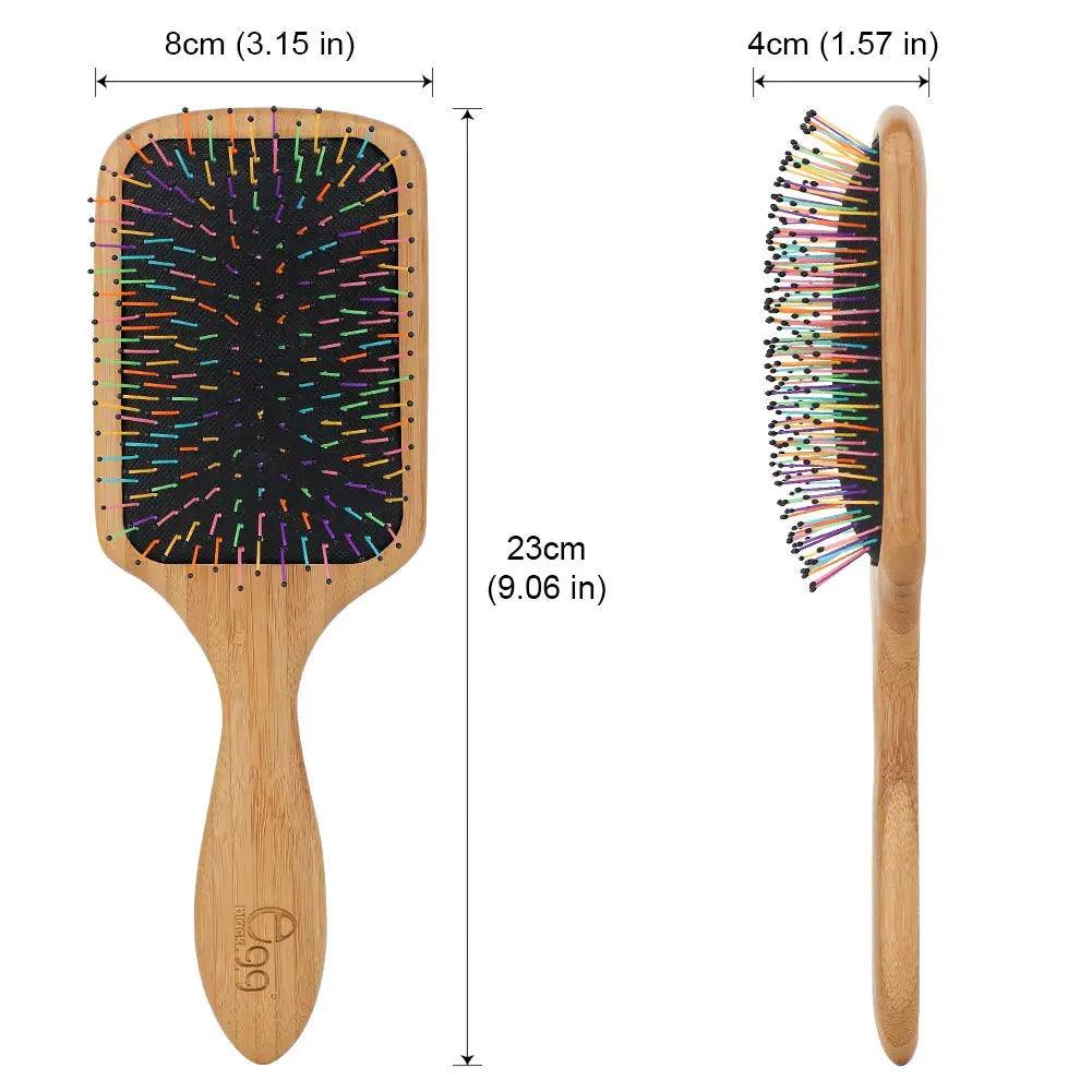 BLACK EGG Paddle Detangling Hair Brush for Women Girls, Rainbow Nylon Brush for Thick Thin Curly Hair, Includes Wooden Detangler Comb and 3 Hair Ties - Evallys.com # #