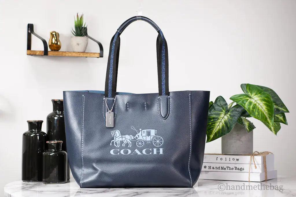 Coach Derby Medium Navy Leather Horse Carriage Motif Tote - Evallys.com # #