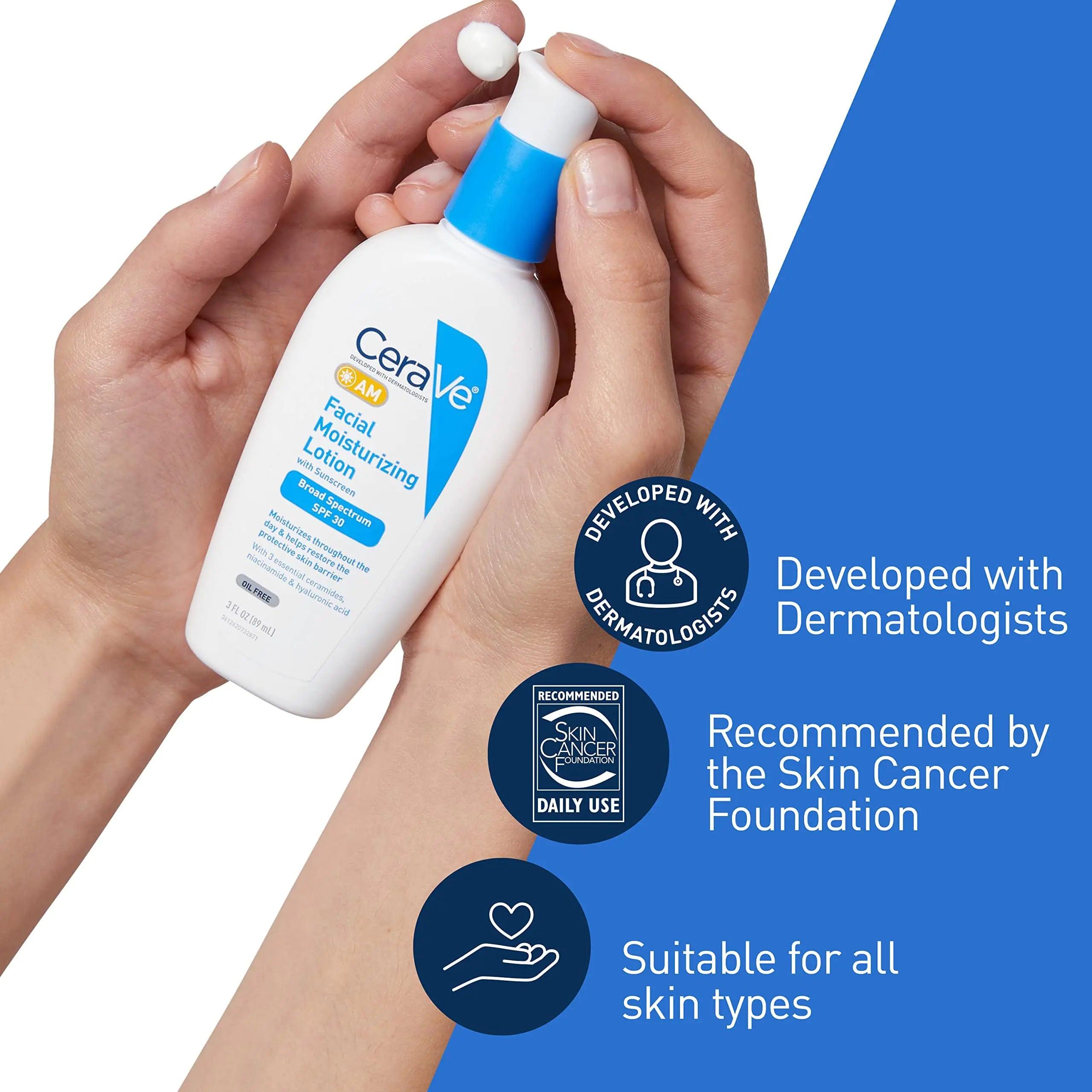 CeraVe AM Facial Moisturizing Lotion with SPF 30 | Oil-Free Face Moisturizer with SPF | Formulated with Hyaluronic Acid, Niacinamide & Ceramides | Non-Comedogenic | Broad Spectrum Sunscreen | 3 Ounce 3 Fl Oz (Pack of 1) - Evallys.com # #