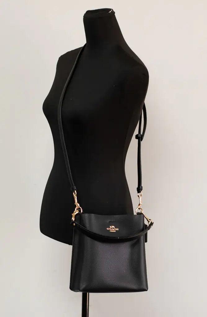 Coach (CA177) Mollie 22 Small Black Doublefaced Leather Bucket Crossbody Handbag - Evallys.com # #