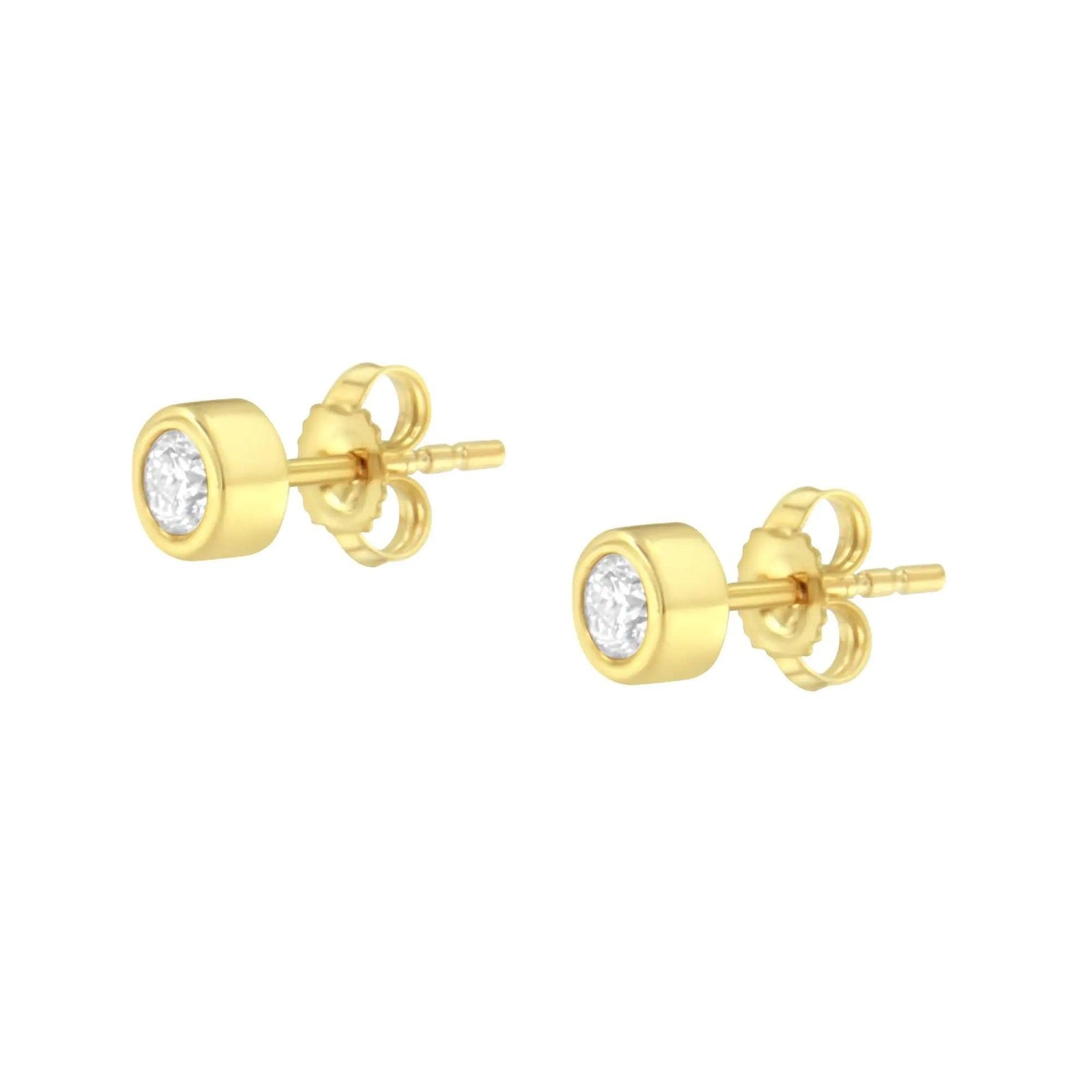 10K Gold 1/4 Cttw Round Brilliant-Cut Near Colorless Diamond Bezel-Set Stud Earrings (H-I Color, I1-I2 Clarity) - Evallys.com # #