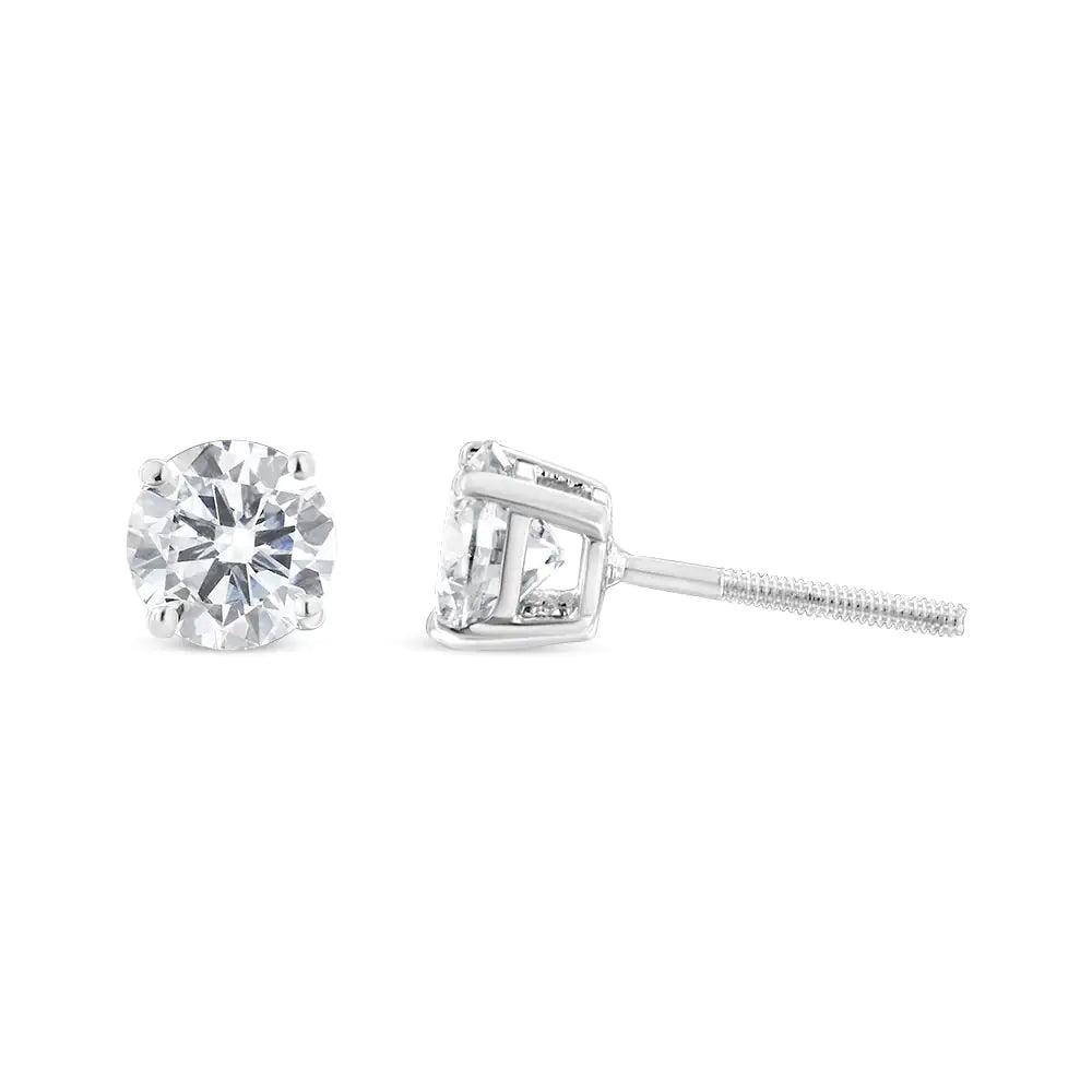 IGI Certified 14K White Gold Lab Grown 4 Prong Push Back Diamond Stud earrings (G-H Color, VS2-SI1 Clarity) - Evallys.com # #