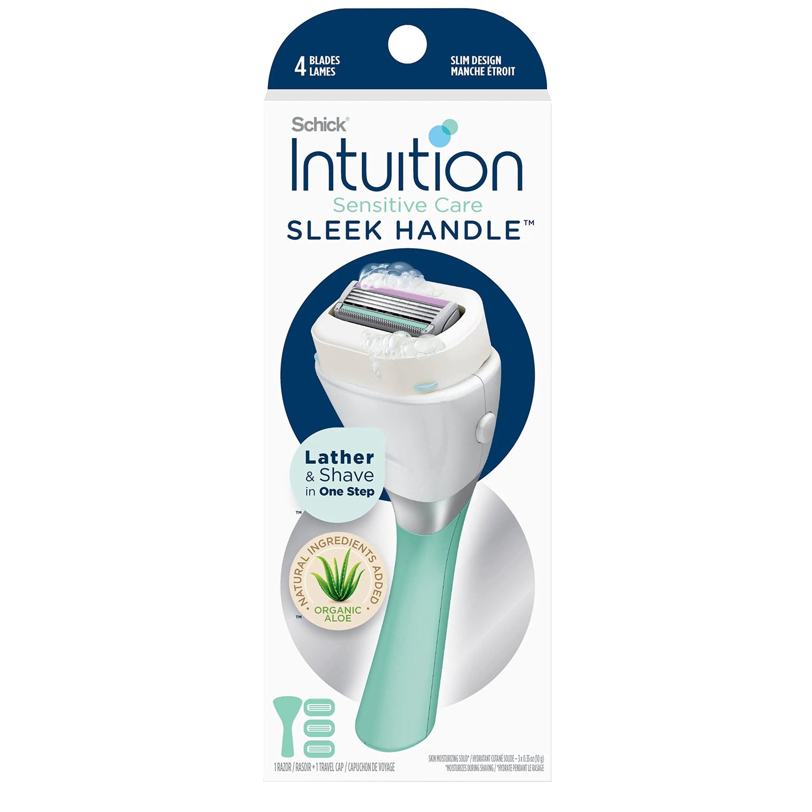 Schick Intuition Sleek Razors for Women with Sensitive Skin | 1 Razor & 3 Intuition Razor Blades Refill with Organic Aloe 1 Count (Pack of 1) - Evallys.com # #