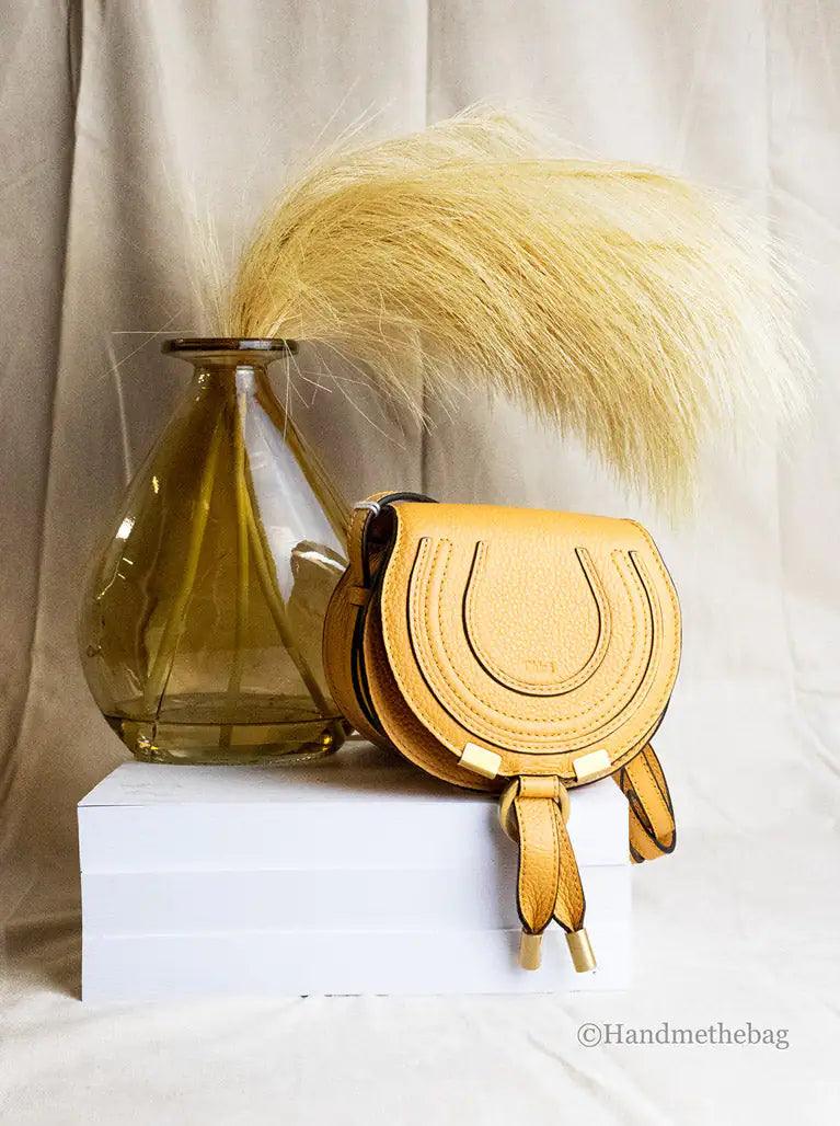 Chloe Nano Marcie Tan Apricot Leather Shoulder Saddle Bag - Evallys.com # #