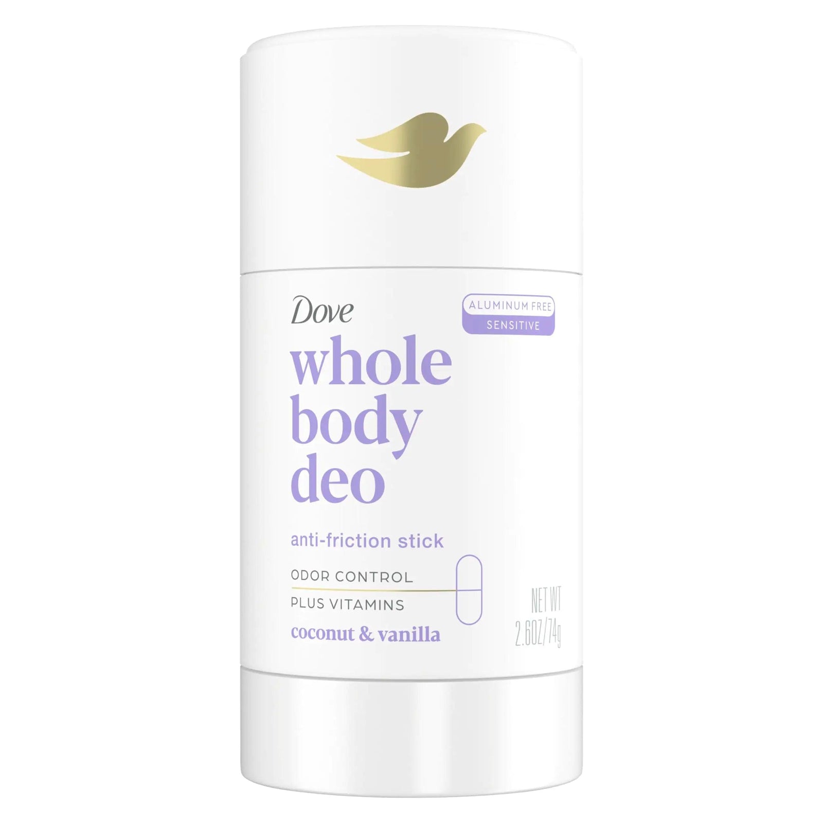 Dove Whole Body Deo Aluminum Free Anti-Friction Deodorant Stick Coconut + Vanilla for All Day Odor Control 2.6 oz Body Deodorant - Evallys.com # #