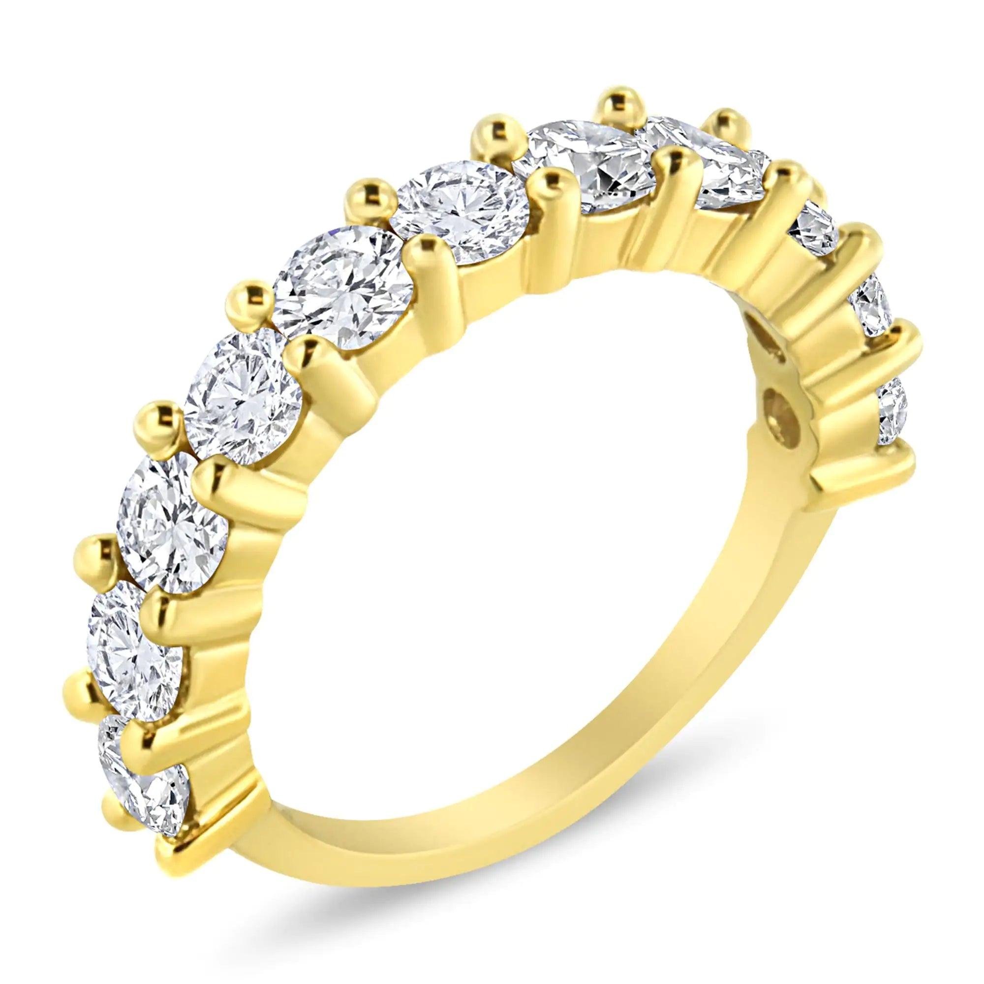 14K Yellow Gold Plated .925 Sterling Silver 2.00 Cttw Shared Prong Set Round-Diamond 11 Stone Band Ring (J-K Color, I1-I2 Clarity) - Evallys.com # #