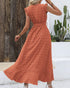 BTFBM Women 2024 Summer V Neck Dress Cap Sleeve Swiss Dot Boho Ruffle Slit Beach Cocktail Party Flowy Long Maxi Dresses Medium Swiss Dot Orange Red - Evallys.com # #