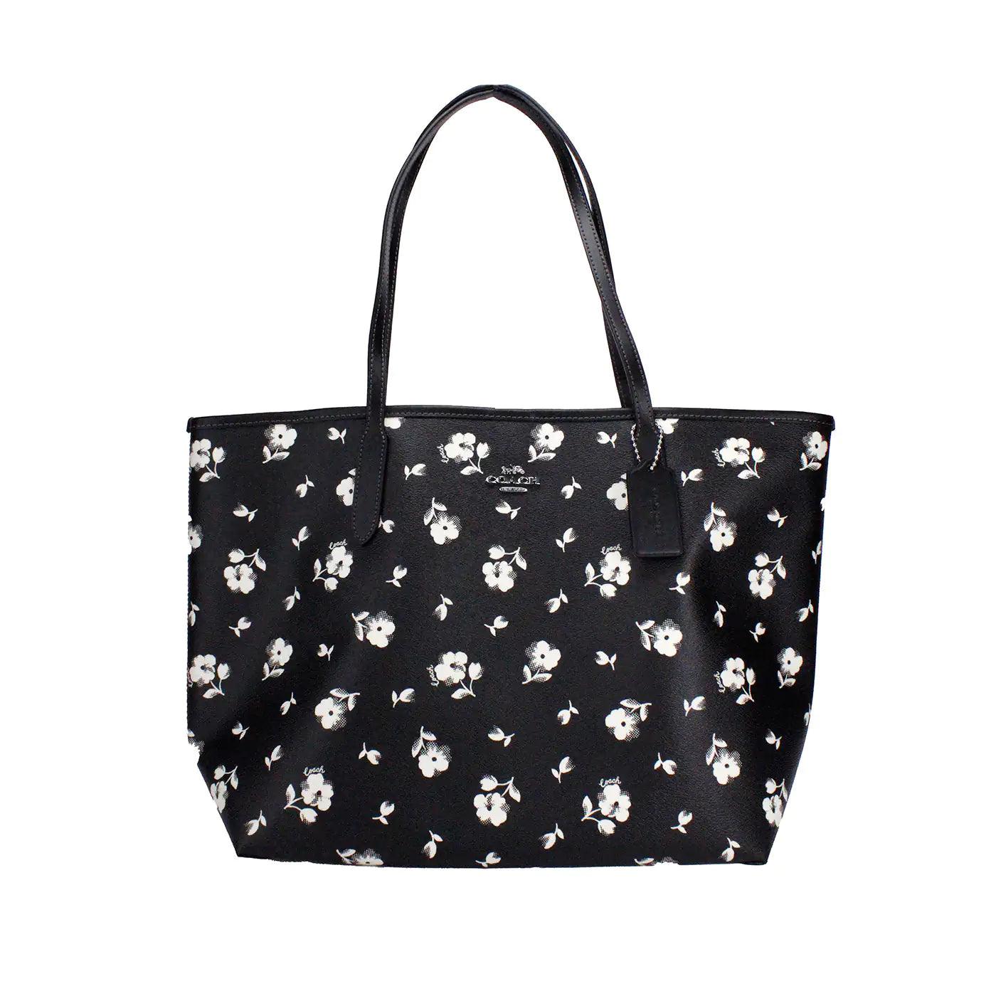 Coach Black White Floral Printed Coated Canvas City Tote - Evallys.com # #