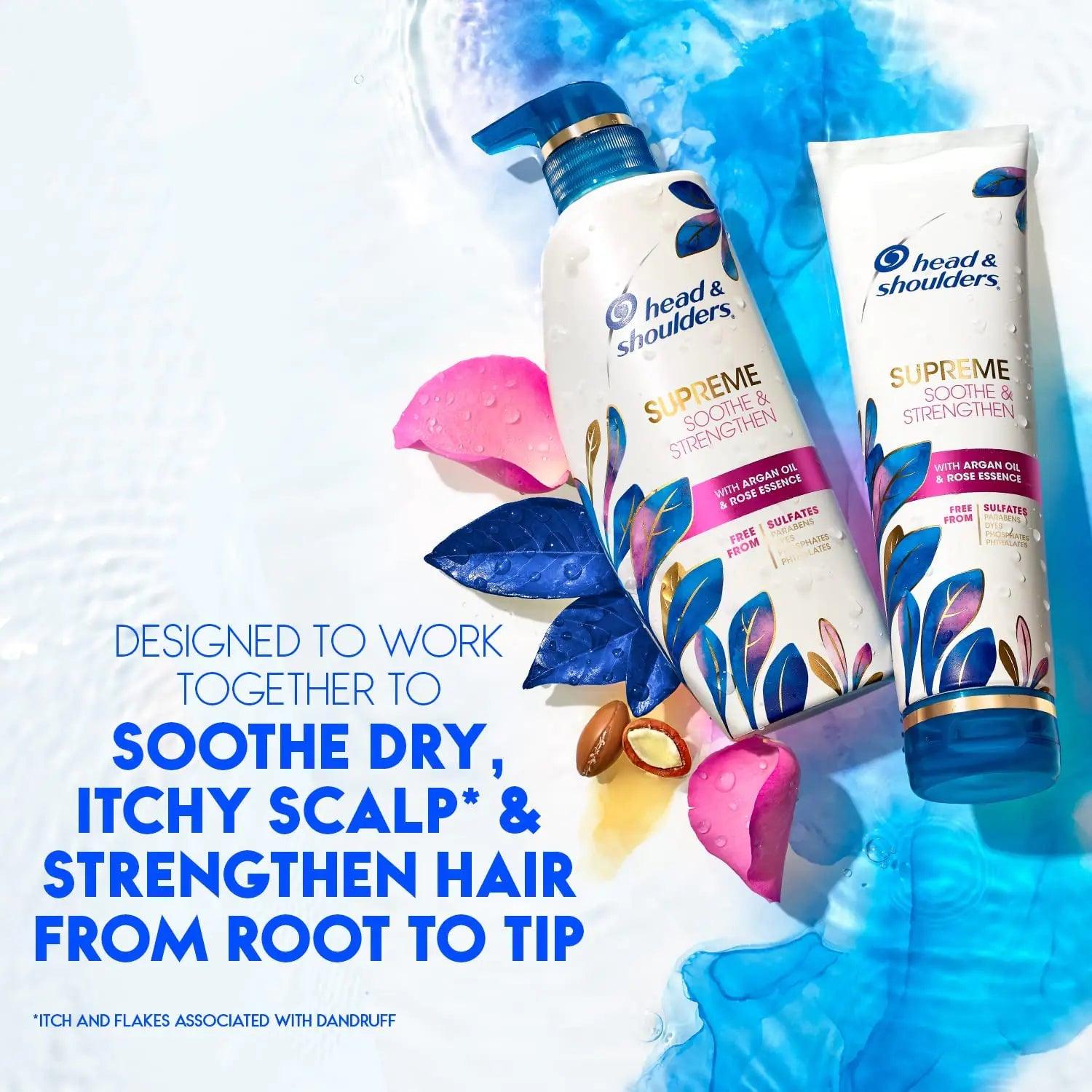 Head & Shoulders Supreme Sulfate Free Shampoo and Conditioner Set for Dry Scalp and Dandruff Treatment, Soothe and Strengthen with Argan Oil and Rose Essence, 21.2 Fl Oz - Evallys.com # #