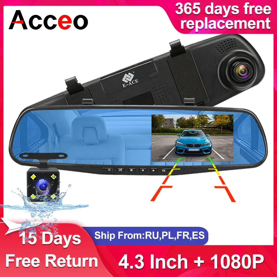 Mirror Dashcam with Front and Rear Camera

