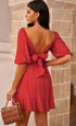 Dokotoo Womens Summer Dresses Square Neck Tie Back Lantern Sleeve Ruffle A-Line Casual Dress XX-Large 4 Red - Evallys.com # #