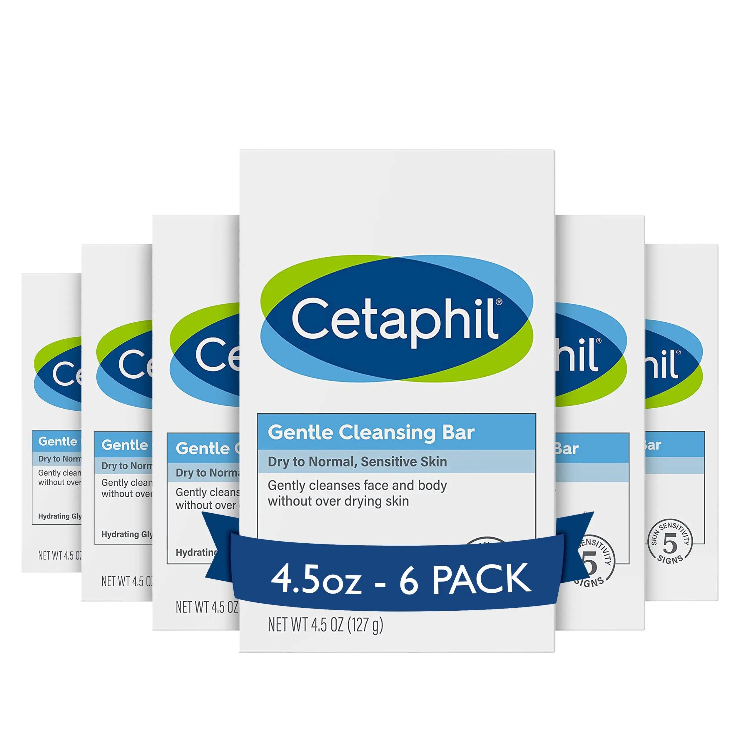 CETAPHIL Gentle Cleansing Bar, 4.5 oz Bar (Pack of 6), Nourishing Cleansing Bar For Dry, Sensitive Skin, Non-Comedogenic, (Packaging May Vary) Masking Scent 4.5 Ounce (Pack of 6) - Evallys.com # #