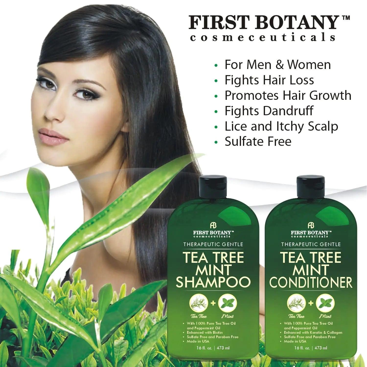 Mint Shampoo and Conditioner - Tea Tree and Peppermint Oils - Promotes Hair Growth, Fights Dandruff, Lice & Itchy Scalp - Sulfate-Free for Men and Women - 16 fl oz x 2 - Evallys.com # #