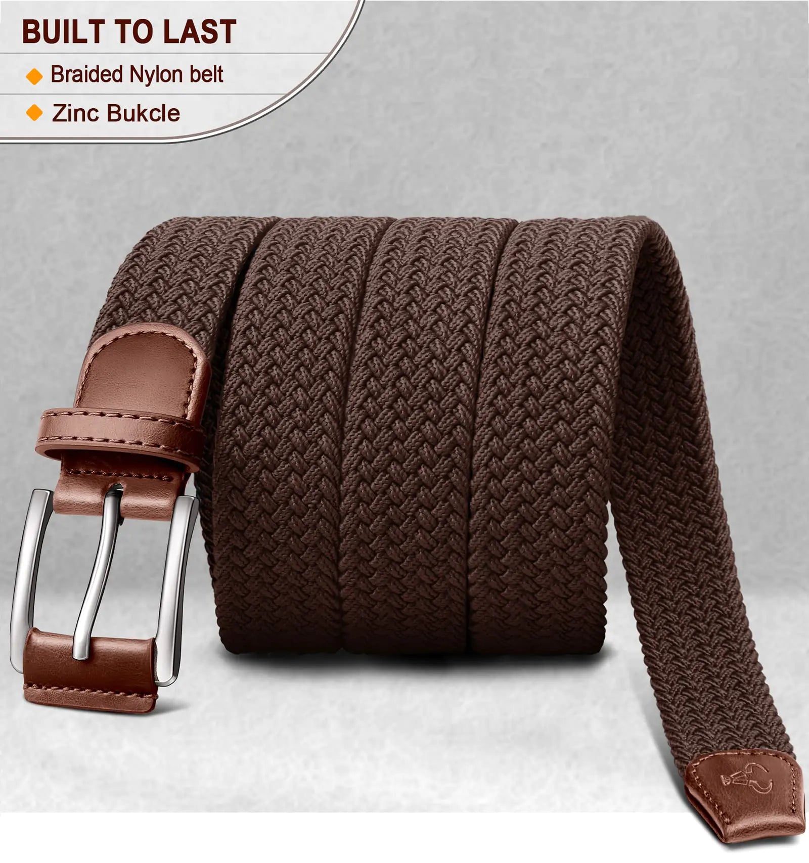 BULLIANT Stretch Belt Men,Mens Gift Woven Braided Web Belt 1 3/8 for Golf Casual Pants Shirts Jeans Dark Brown 1349 38