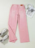 Sidefeel Women's Wide Leg Jeans High Waisted Strechy Raw Hem Denim Pants 18 Pink - Evallys.com # #