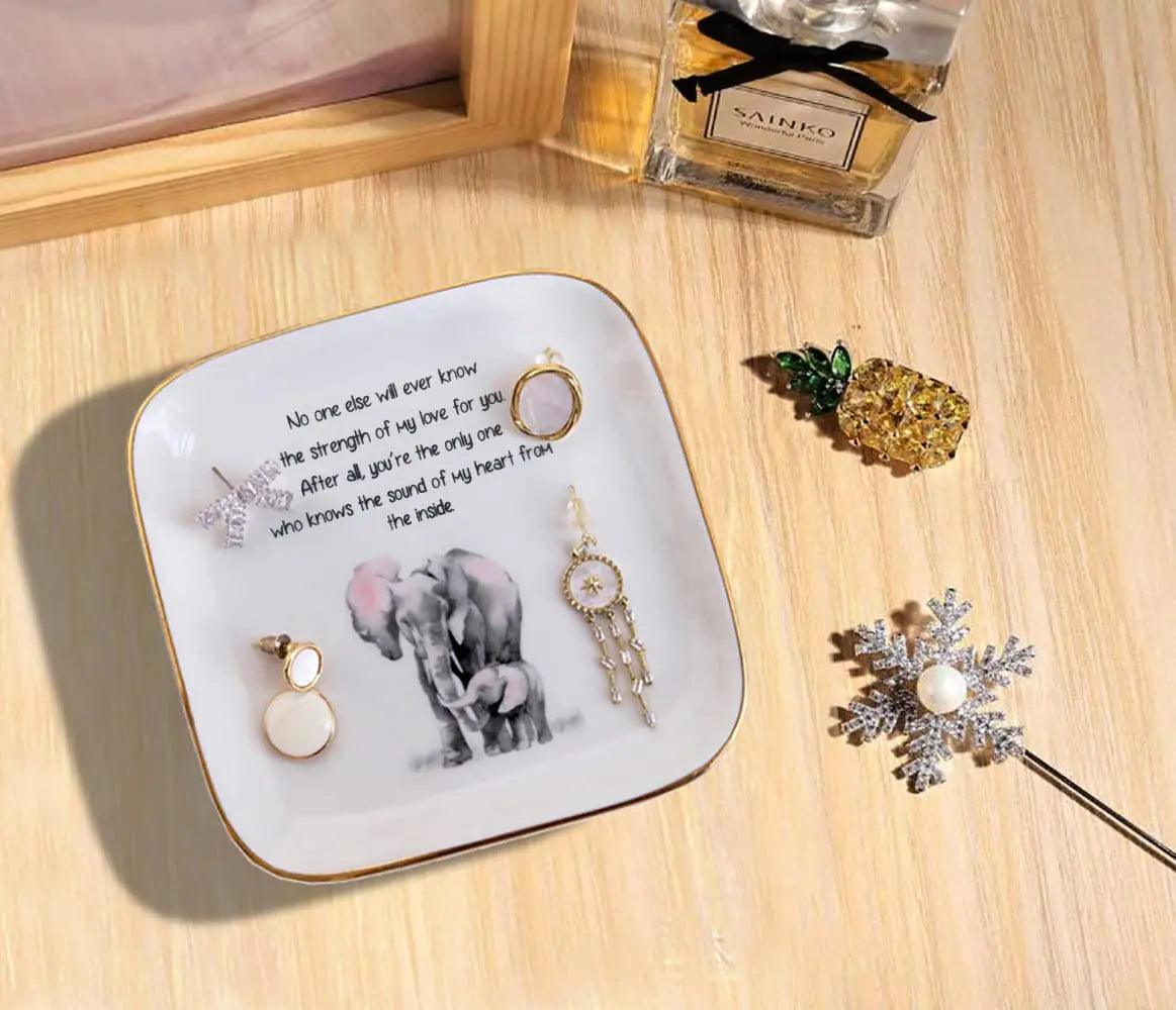 PUDDING CABIN Gift for Mom, Elephant Ring Dish “No One Else Will Ever Know The Strength Of My Love For You Mother's Day Gift, Birthday Mom Gift from Son or Daughter - Evallys.com # #