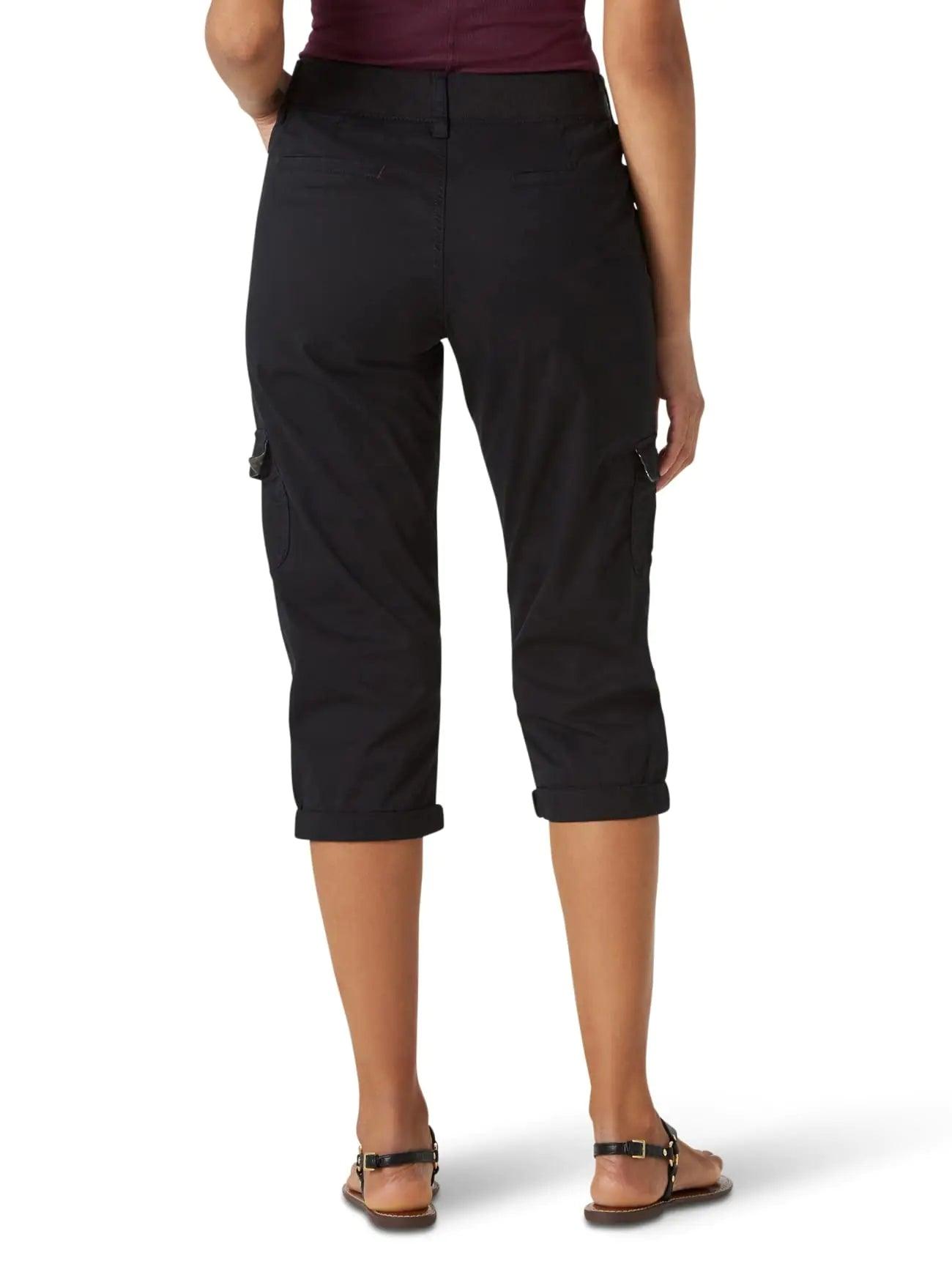 Lee Women's Relaxed Fit Austyn Knit Waist Cargo Capri Pant 22 Plus Black - Evallys.com # #