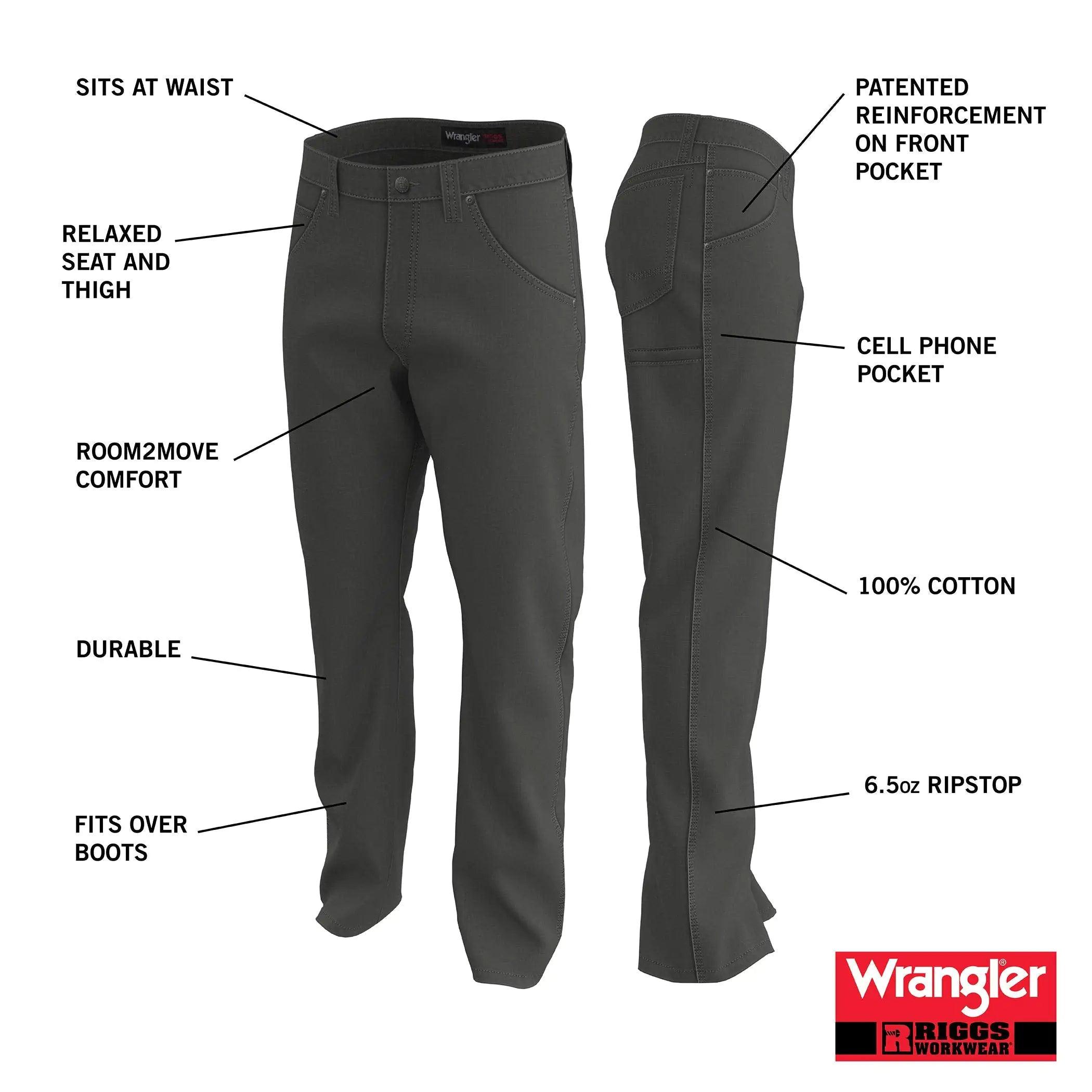 Wrangler Mens Riggs Workwear Technician Work Utility Pants 38W x 36L Dark Khaki - Evallys.com # #