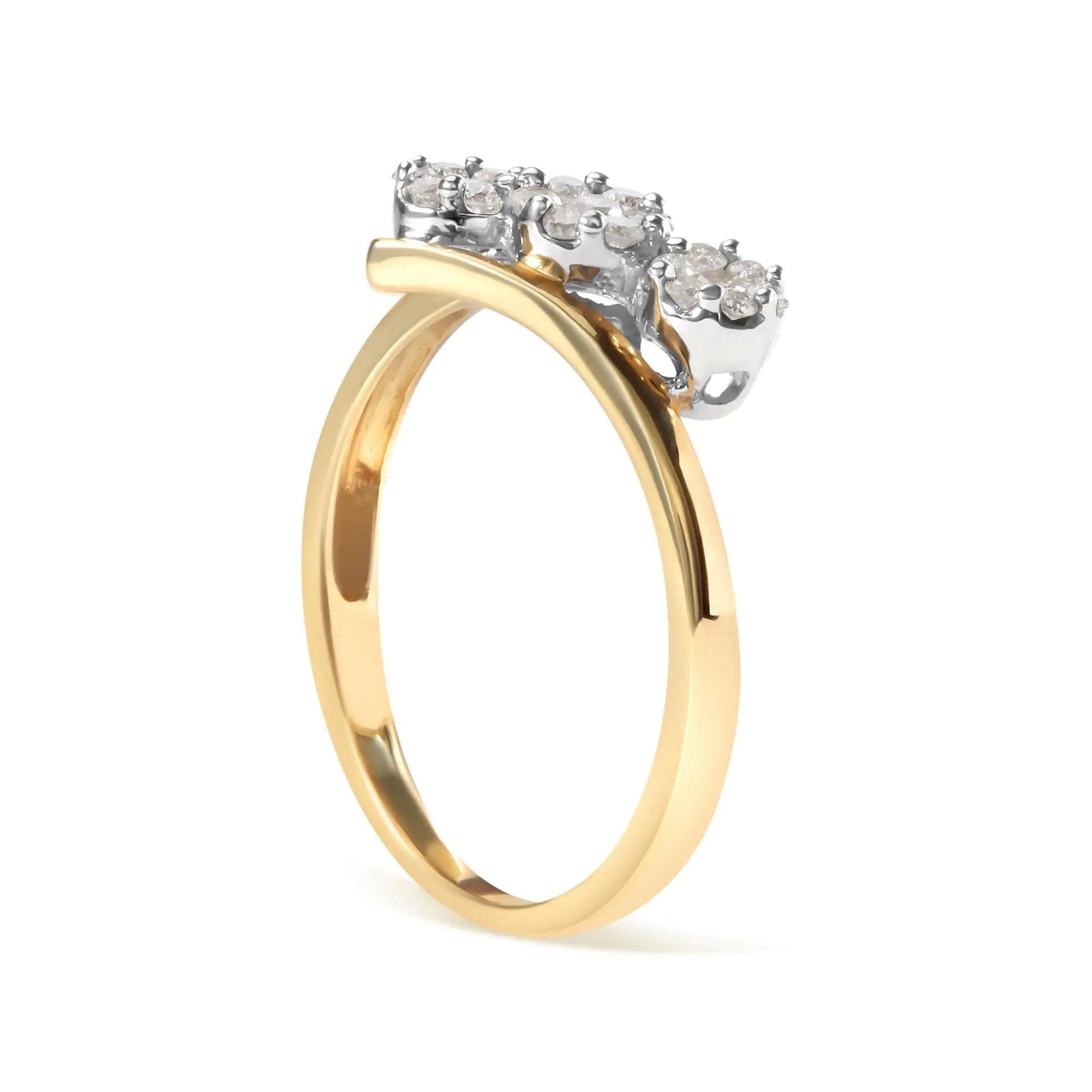 10K Yellow Gold 1/4 Cttw Diamond Cluster 3 Stone Style Bypass Ring (I-J Color, I1-I2 Clarity) - Evallys.com # #