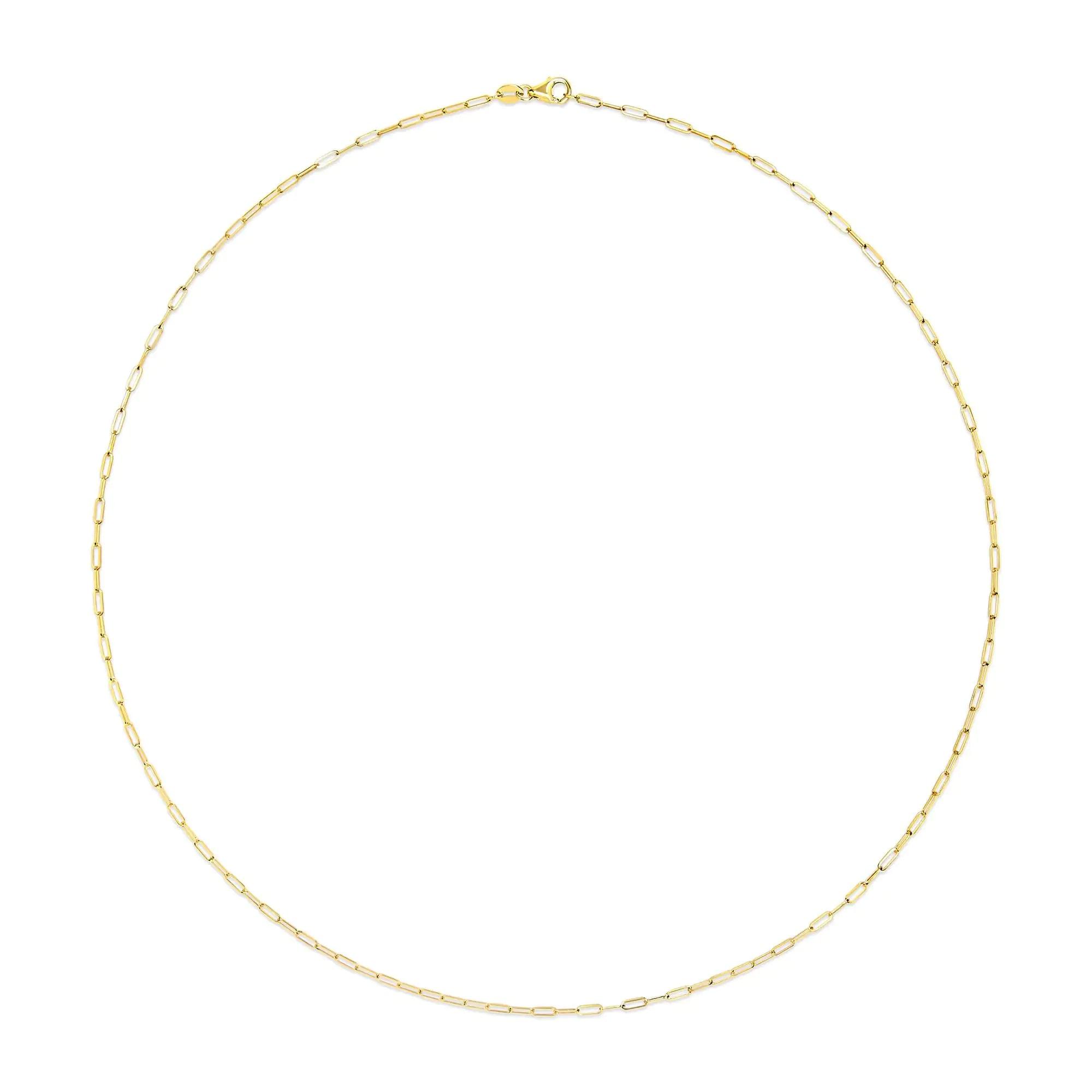 Unisex Solid 14K Gold 1.5mm Paperclip Chain Necklace - Choice of Length and Metal Color - Evallys.com