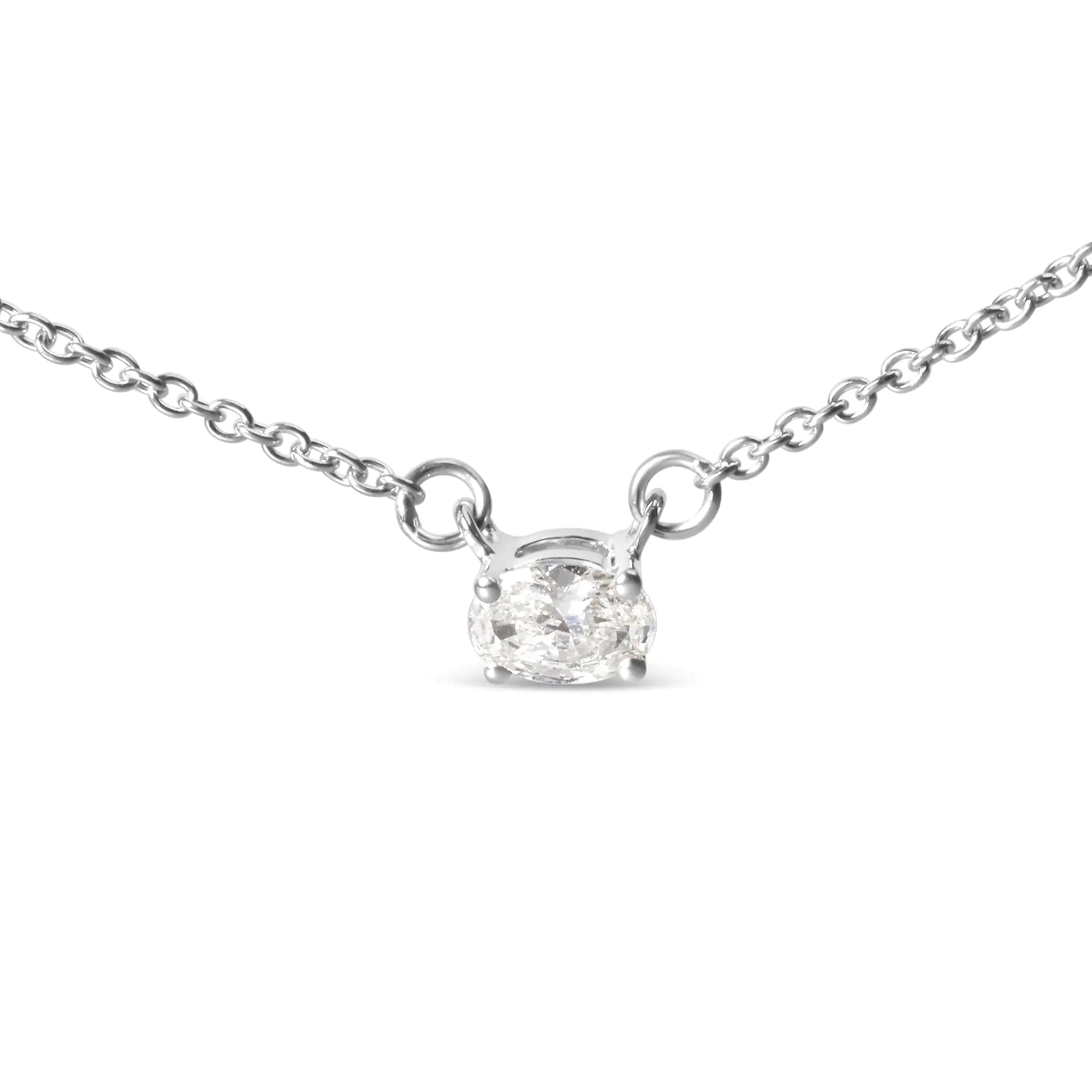 14K White Gold 1/4 Cttw Lab Grown Oval Solitaire Diamond East West 18" Pendant Necklace (G-H Color, VS2-SI1 Clarity) - Evallys.com # #