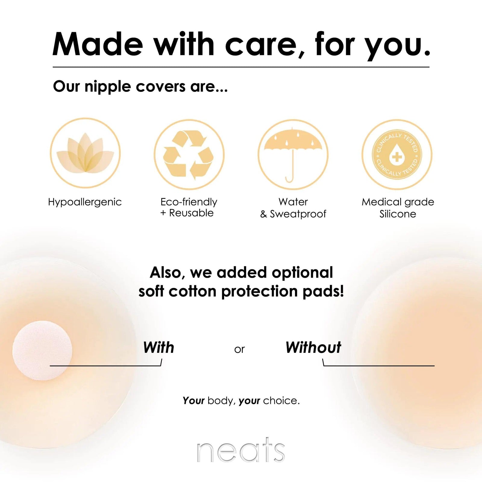 NEATS Nipple Covers for Women, Reusable & Hypoallergenic Adhesive Silicone Pasties Pearl S/M (Fits A-C cups) - Evallys.com # #