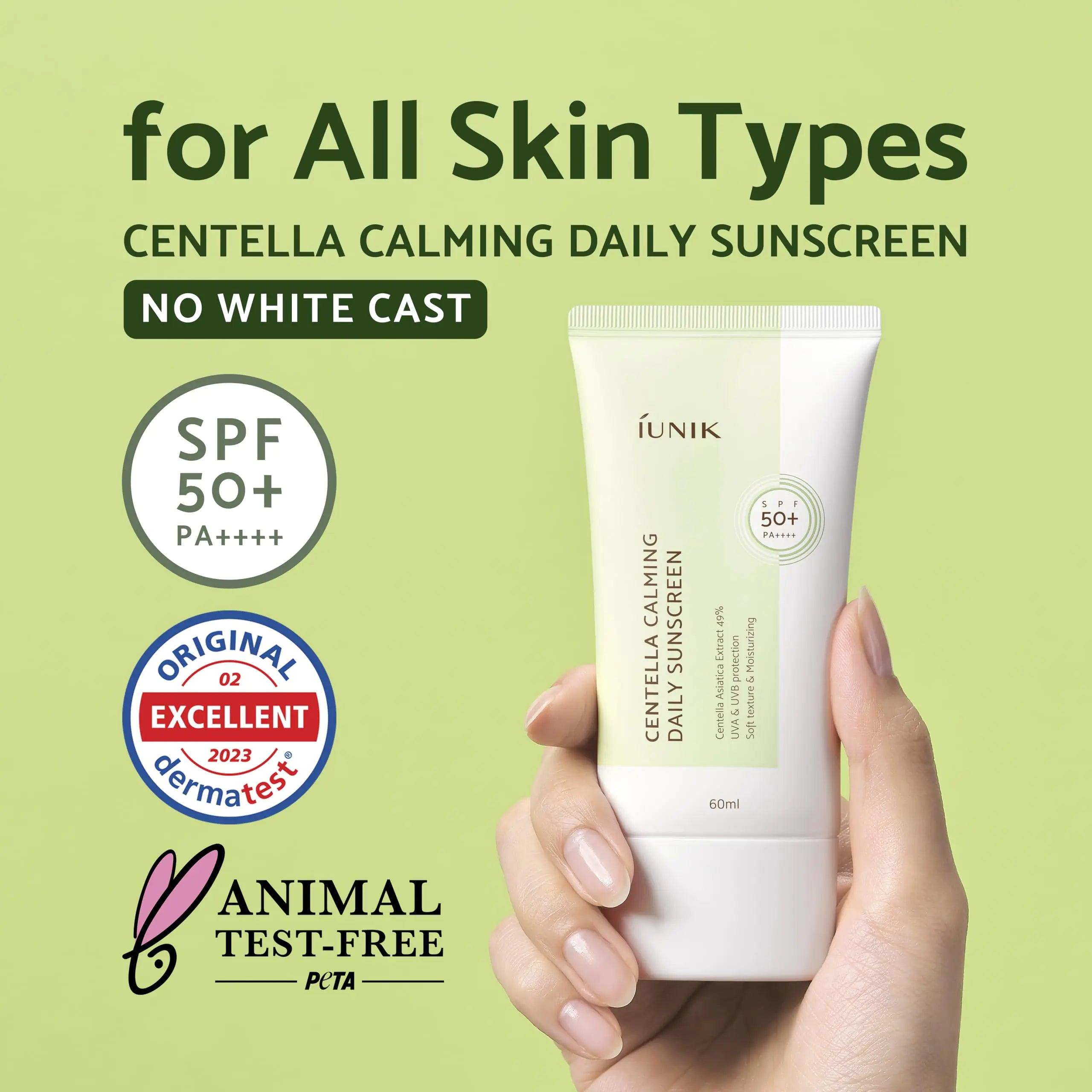 IUNIK Centella Calming Moisture Daily Sunscreen SPF 50+ PA++++ Matte & No White Cast Centella Asiatica Dry Oily Sensitive Vegan Korean Skincare - Evallys.com # #