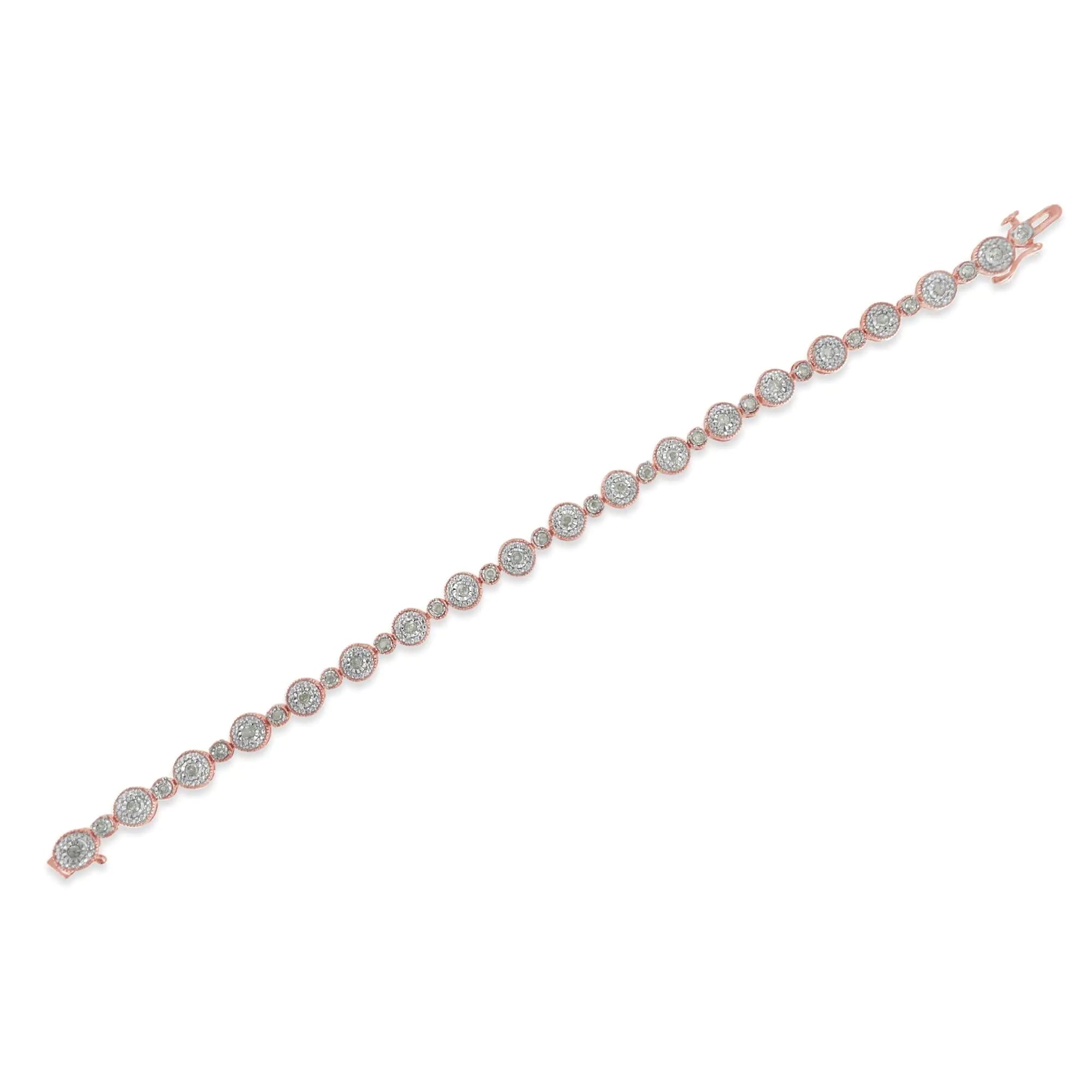 10k Rose Gold Plated .925 Sterling Silver 1 1/3 cttw Miracle Plate Set Diamond Alternating Link Bracelet (I-J Color, I3 Clarity) -7" - Evallys.com # #