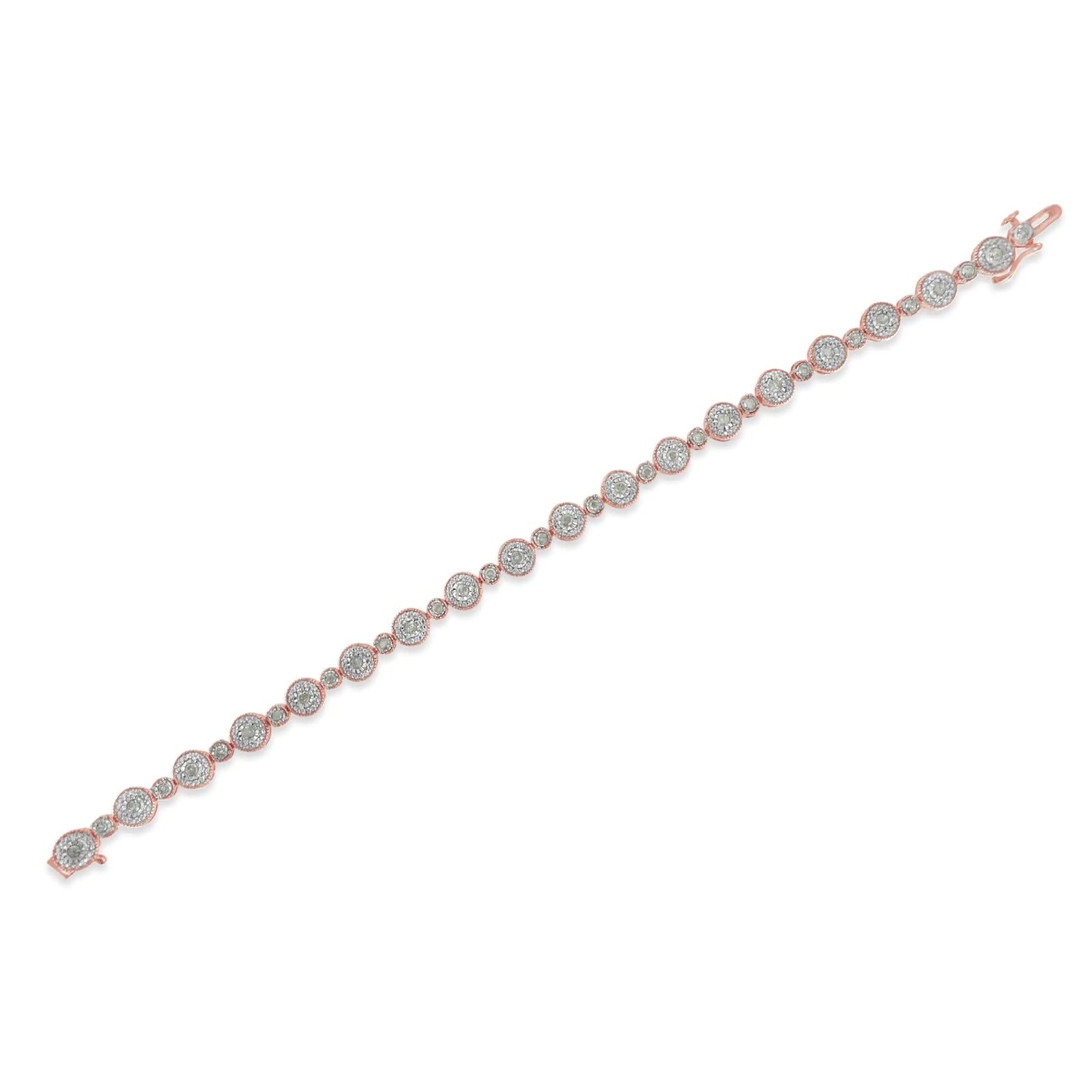 10k Rose Gold Plated .925 Sterling Silver 1 1/3 cttw Miracle Plate Set Diamond Alternating Link Bracelet (I-J Color, I3 Clarity) -7