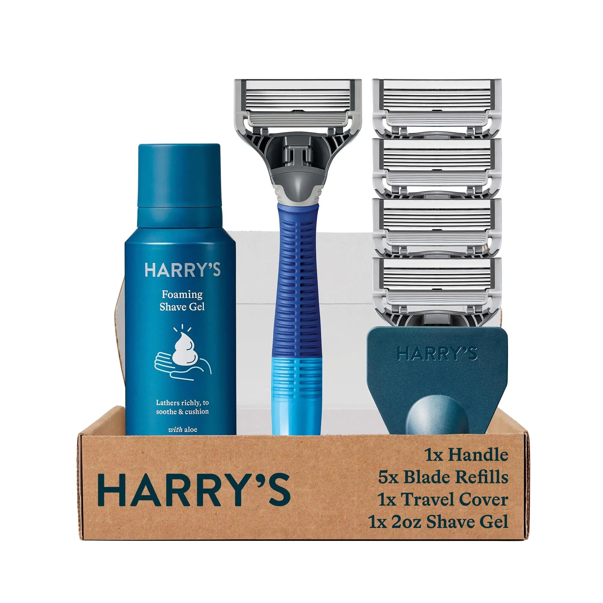 Harry's Razors for Men - Men's Razor Set with 5 Razor Blade Refills, Travel Blade Cover, 2 oz Shave Gel (Ocean Blue) Ocean 8 Piece Set - Evallys.com # #