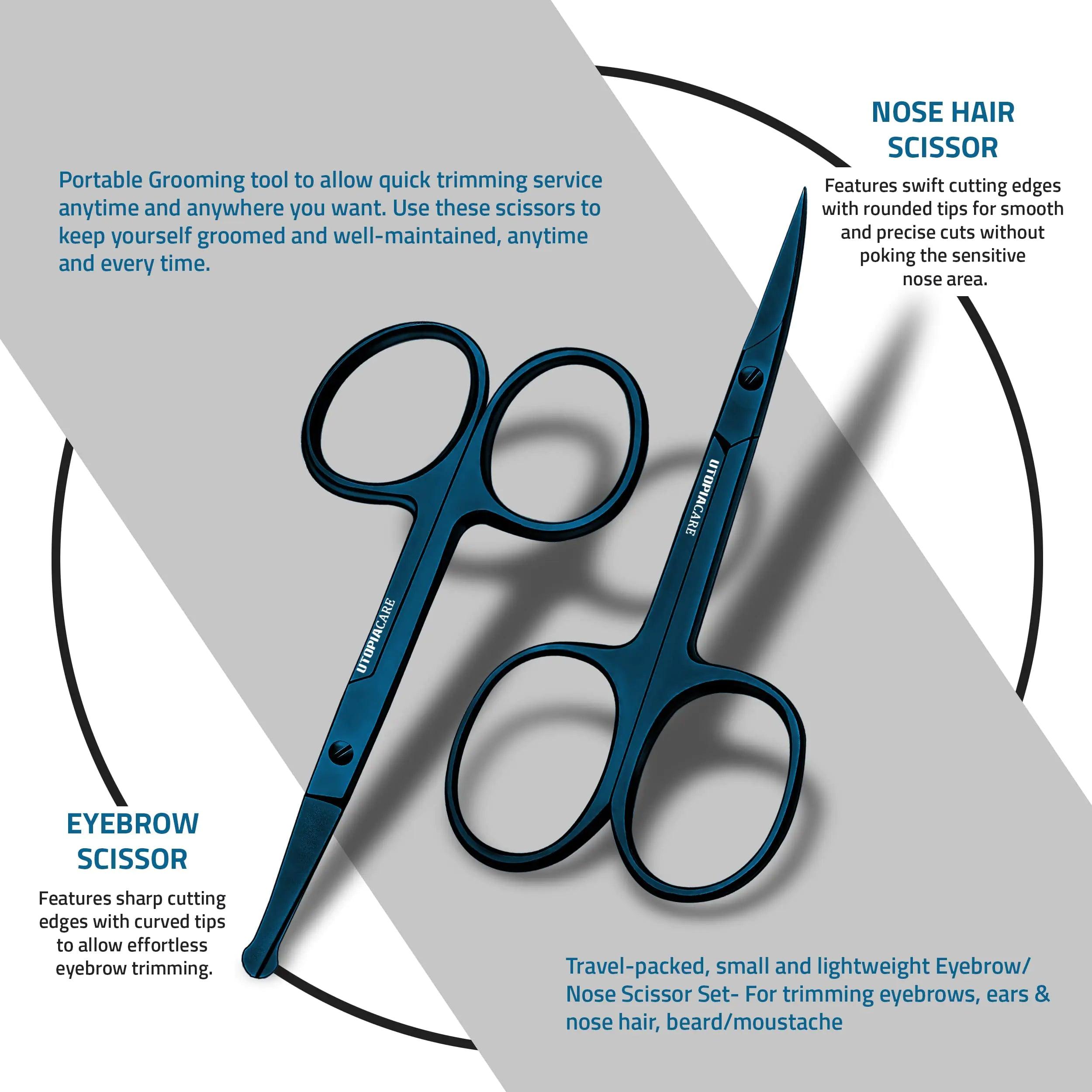 Utopia Care Curved and Rounded Facial Hair Scissors for Men - Mustache, Nose, Beard, Eyebrows, Eyelashes, and Ear Hair Cutting Scissors - Professional Stainless Steel Trimming Scissors - Spectrum Blue 1 Count (Pack of 1) - Evallys.com # #