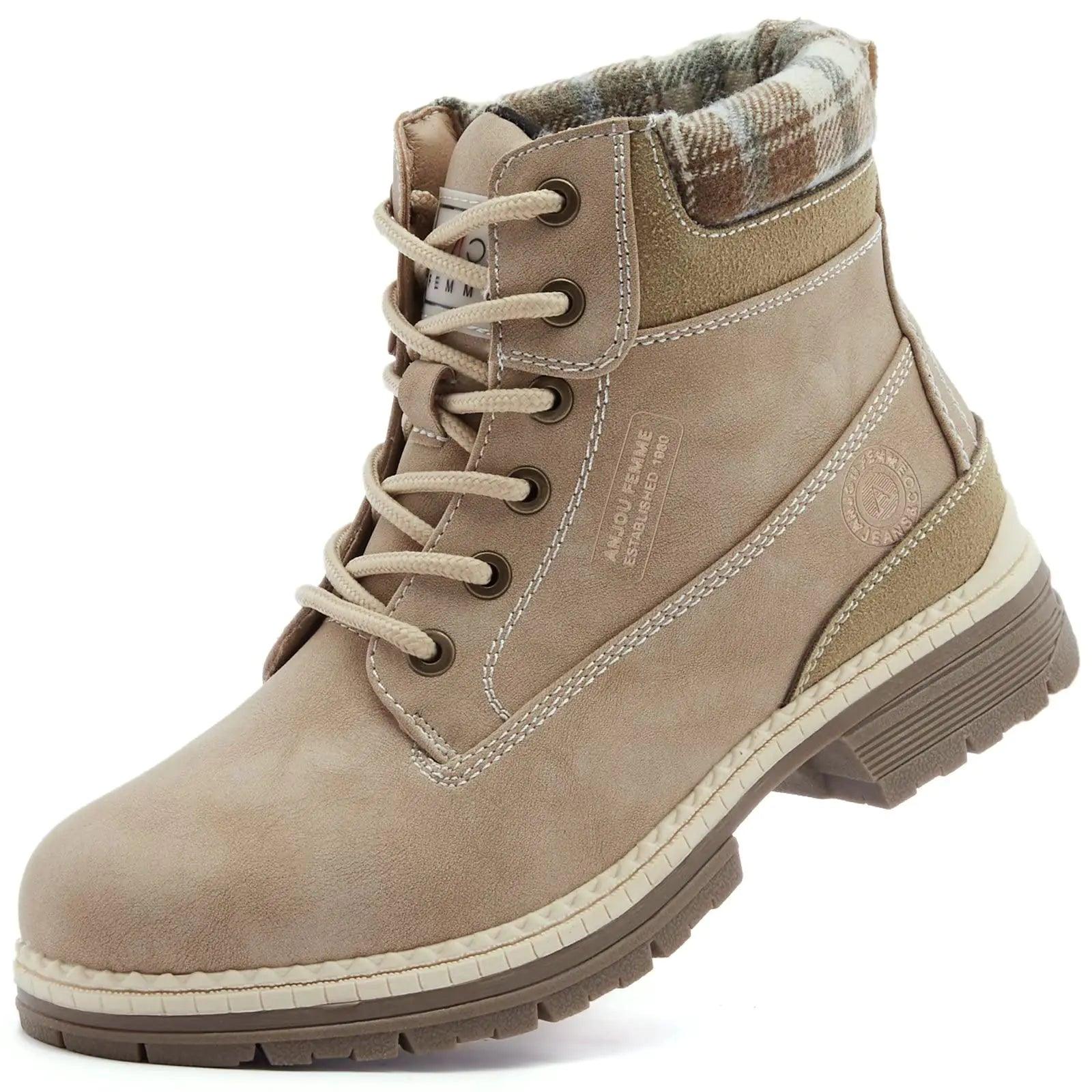 ANJOUFEMME Work Hiking Boots for Women Waterproof - Womens Outdoor Ankle Boots Lightweight Snow Winter Boots for Trekking Walking 7 Beige - Evallys.com # #