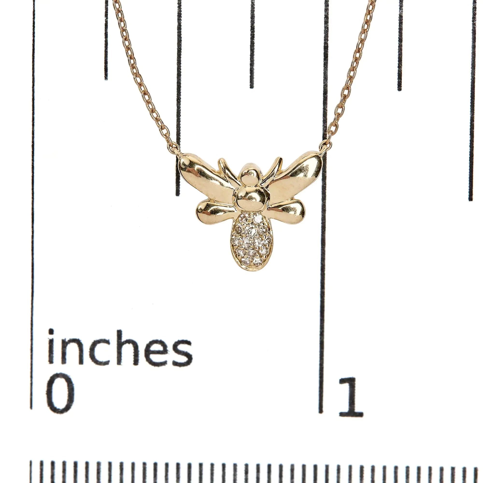 10K Yellow Gold Diamond Accented Bumble Bee Pendant 18" Inch Necklace (H-I Color, I1-I2 Clarity) - Evallys.com # #