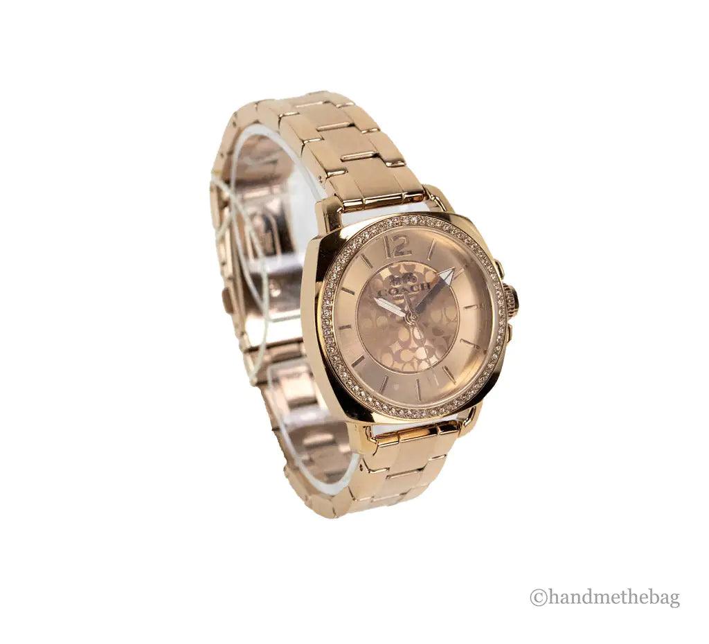 Coach Boyfriend Crystal Bezel Rose Gold Toned Wrist Watch - Evallys.com # #