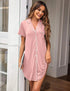 Ekouaer Womens Nightgown Button Down Sleepshirts Short Sleeve Sleepwear Boyfriend Nightshirts Pajama Dress Pale Pink Large - Evallys.com # #