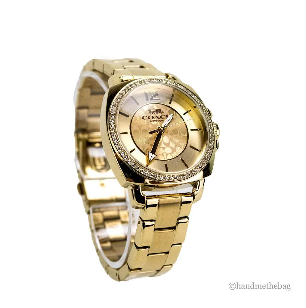 Coach Boyfriend Crystal Bezel Yellow Gold Toned Wrist Watch - Evallys.com # #