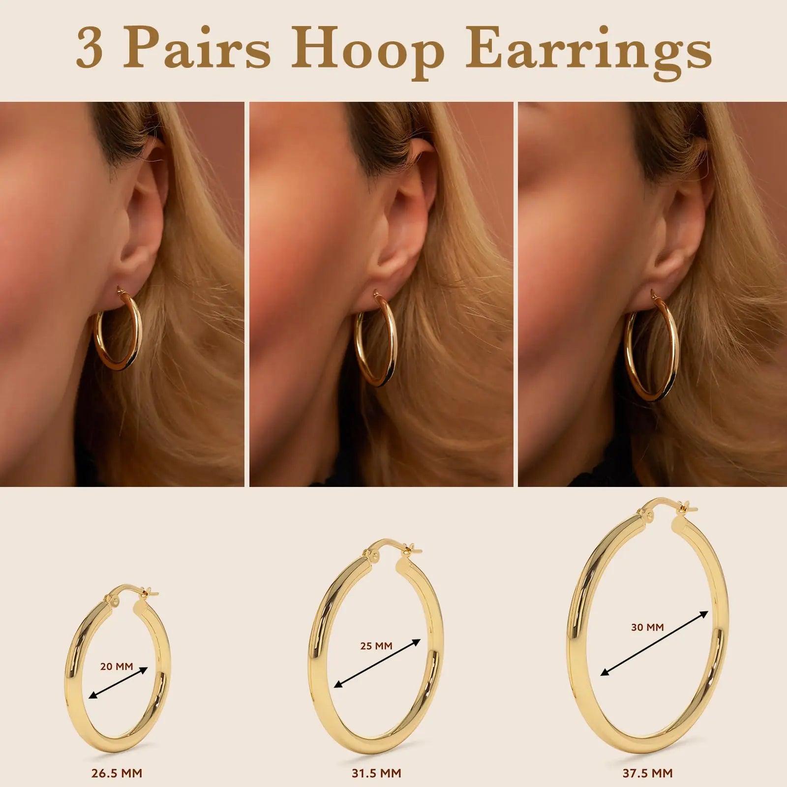 Gold Hoop Earrings Set for Women, 14K Small Huggie Earrings for Multiple Piercing Hypoallergenic Trendy Jewelry, Dainty Ball Cartilage Earrings for Women's Gifts 3mm Gold 26.5/31.5/37.5 - Evallys.com # #